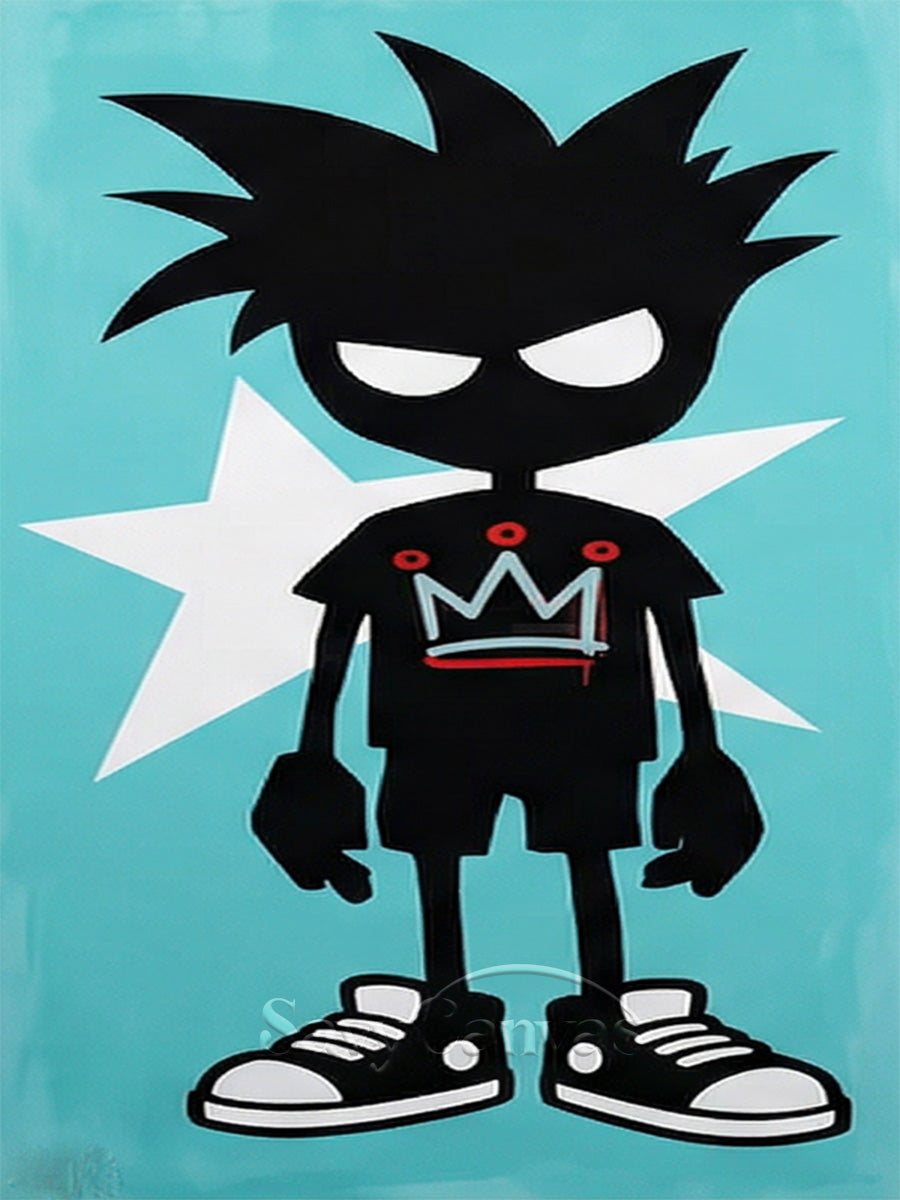 Urban Street Art Boy with Crown | Teal Graffiti Canvas Painting #SS 095