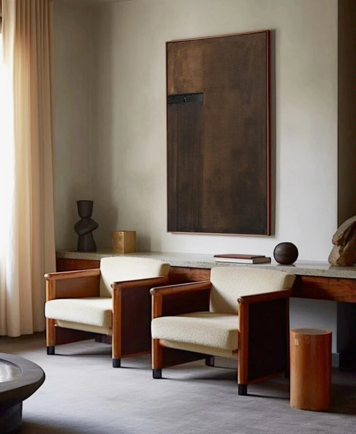 Minimalist Brown Abstract Oil Painting with Textured Layers Wall Art #TC 033