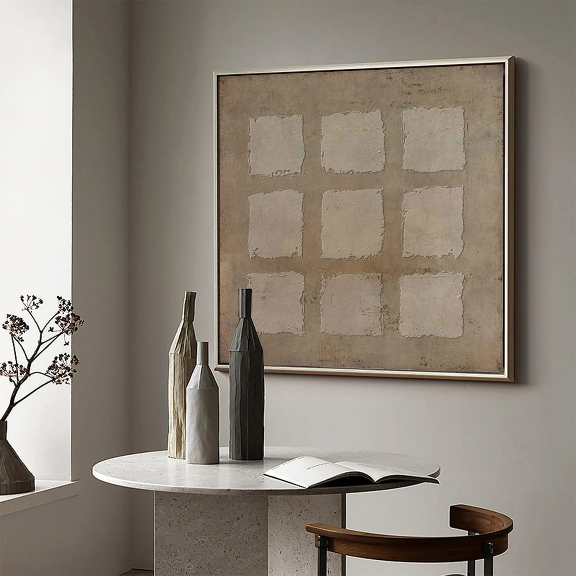Textured Beige Abstract - Nine Square Grid Oil Painting #JJ 017