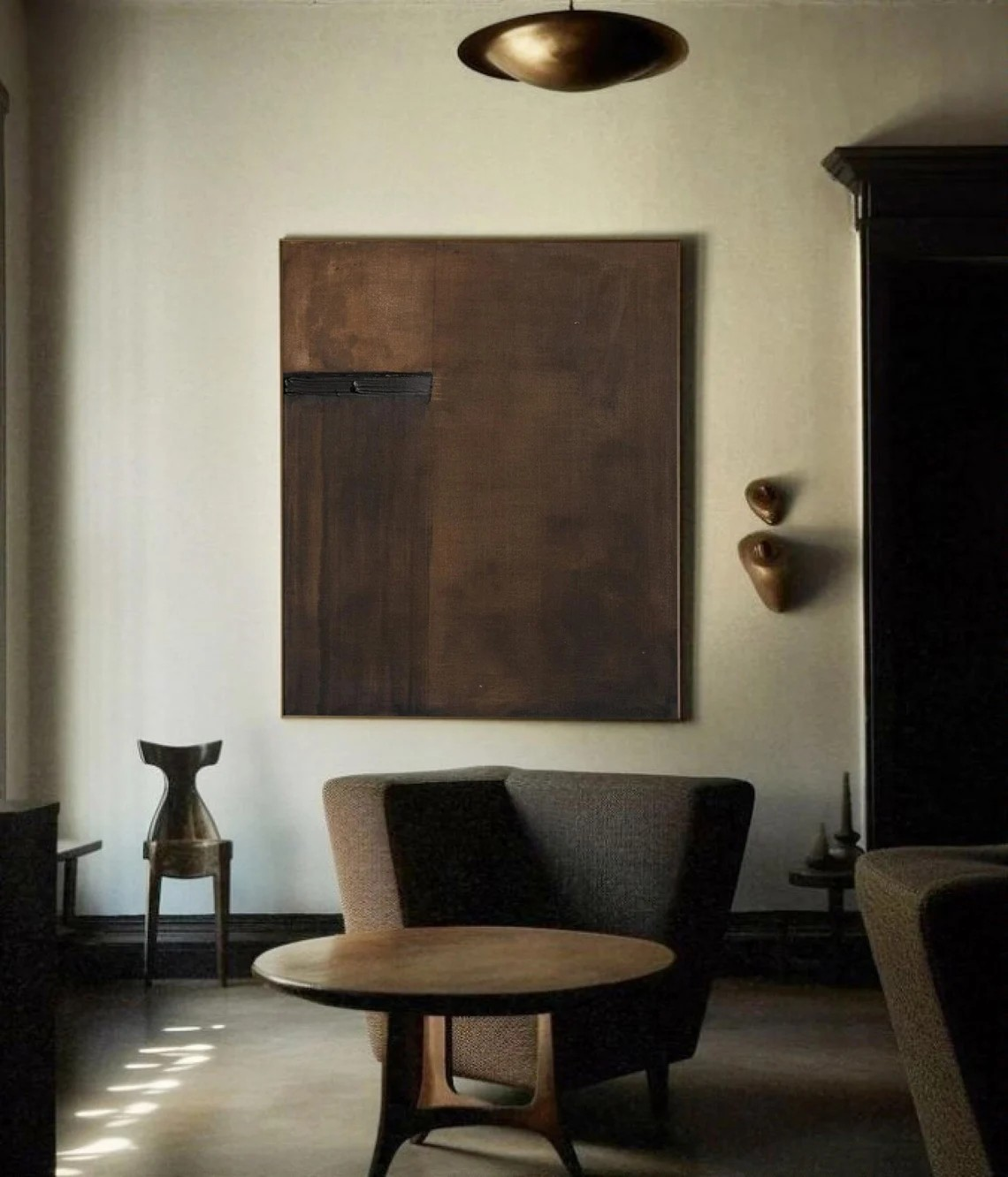 Minimalist Brown Abstract Oil Painting with Textured Layers Wall Art #TC 033