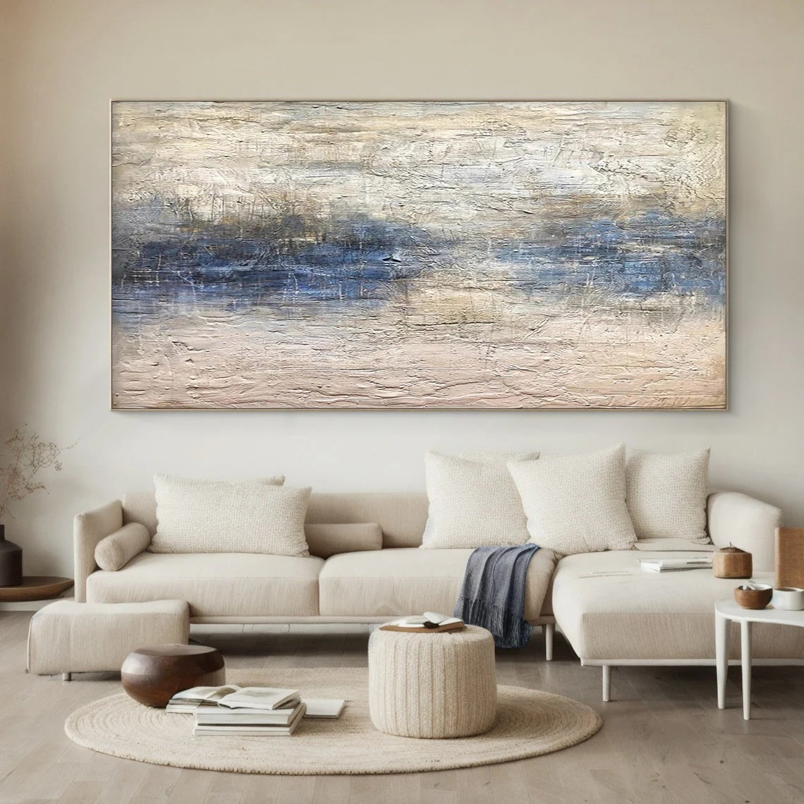 Textured Coastal Abstract Painting | Large Blue & Neutral Wall Art