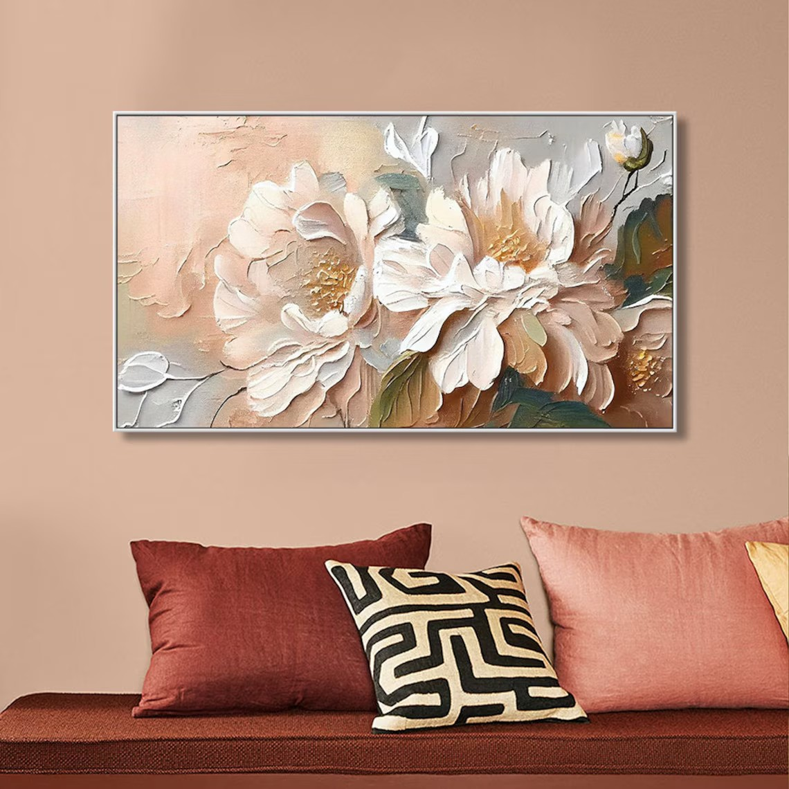 Large Horizontal Flower Painting Textured Art for Living Room #TC 104