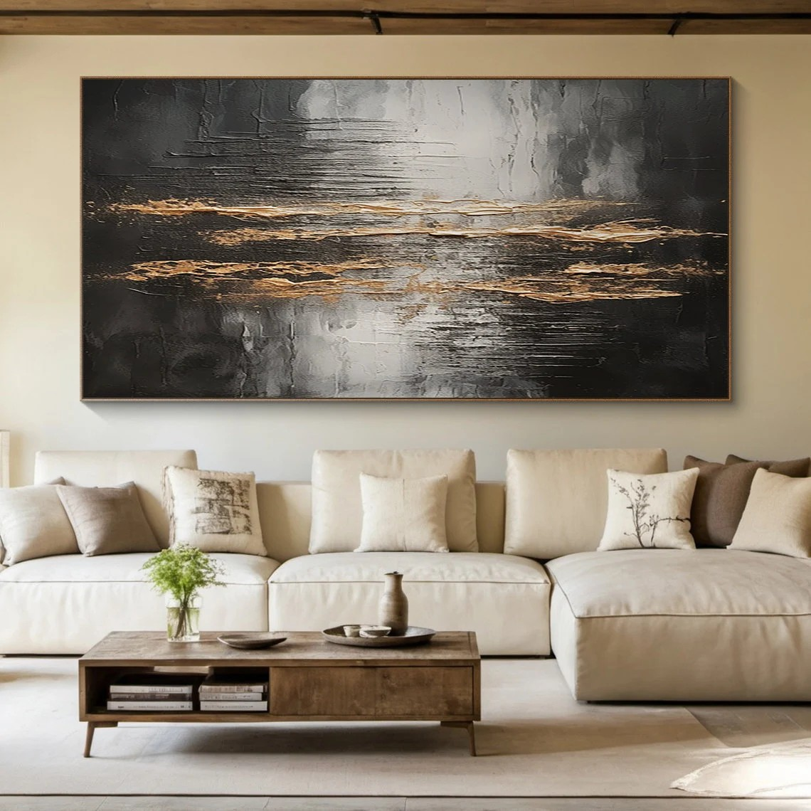 Luxury Gold and Black Abstract Art | Textured Wall Decor Piece