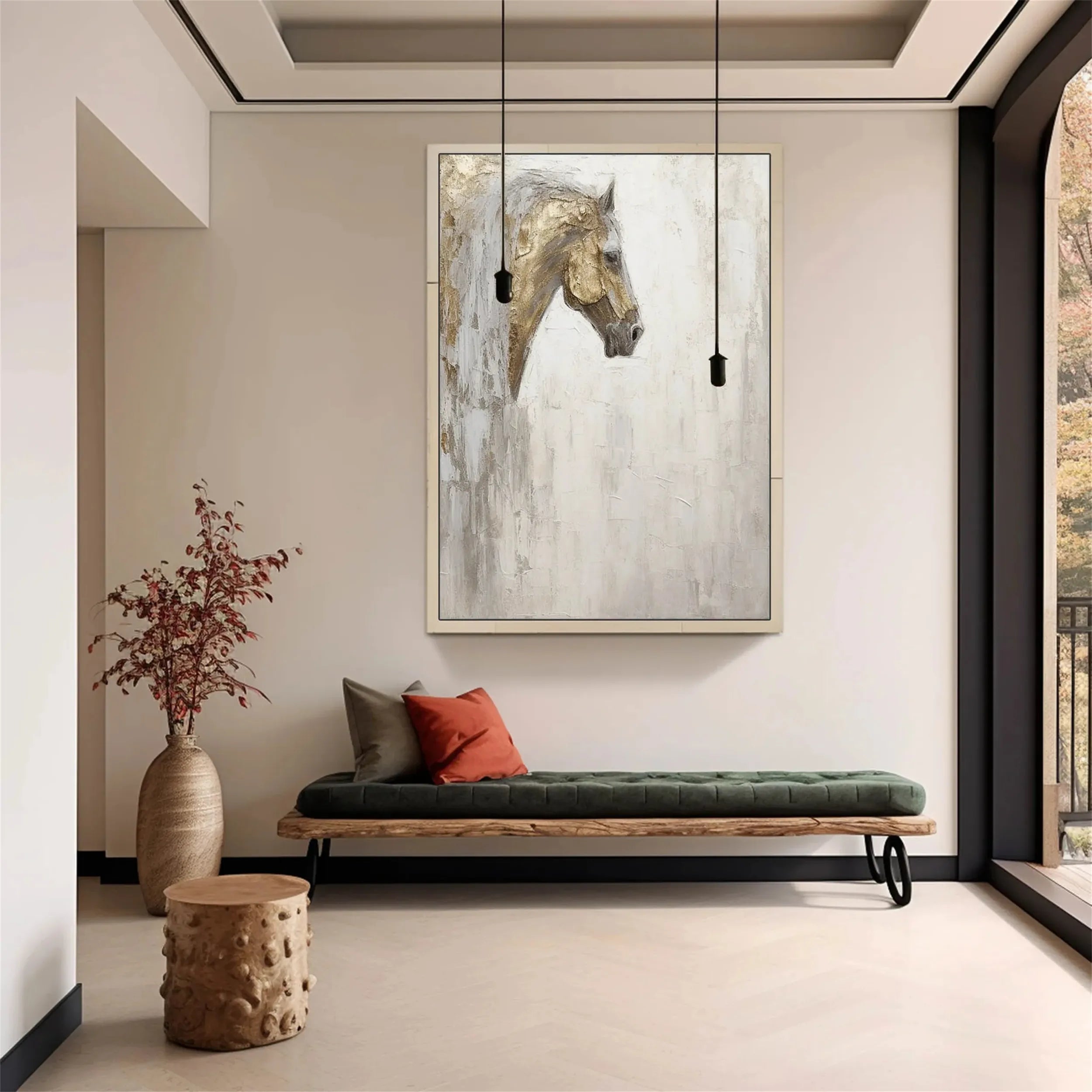 Abstract Horse Painting | Neutral Brown & Grey Textured Art