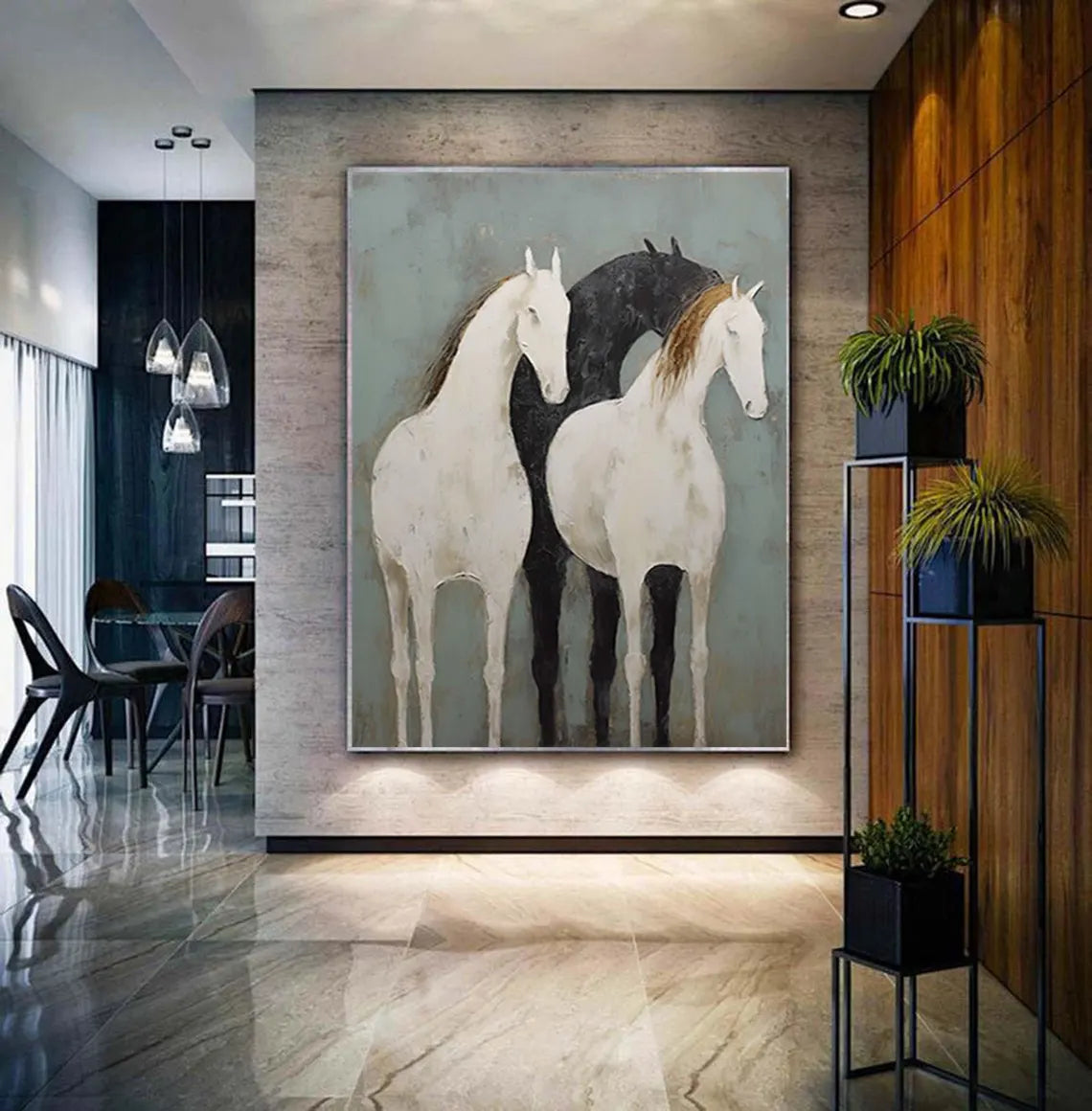 Minimalist Horse Trio Canvas: Abstract Equine Art #ZZ 030