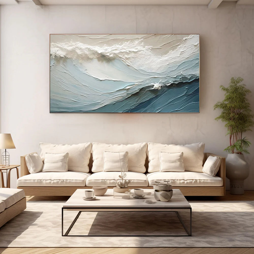 Large Textured Waves Artwork: Modern Abstract Seascape #ZZ 036