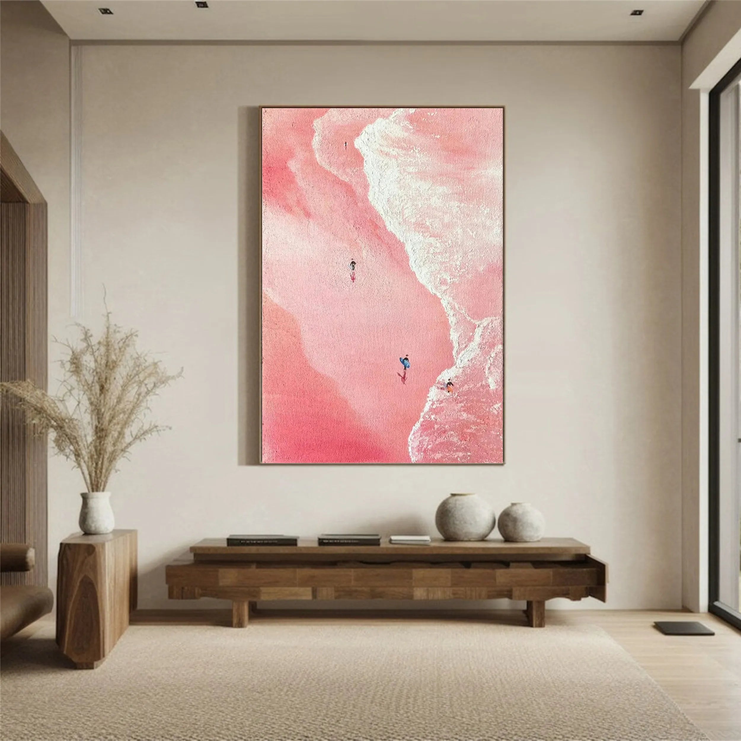 Large Wall Art Handmade Pink Beach Aerial Abstract Print Art #JJ 223