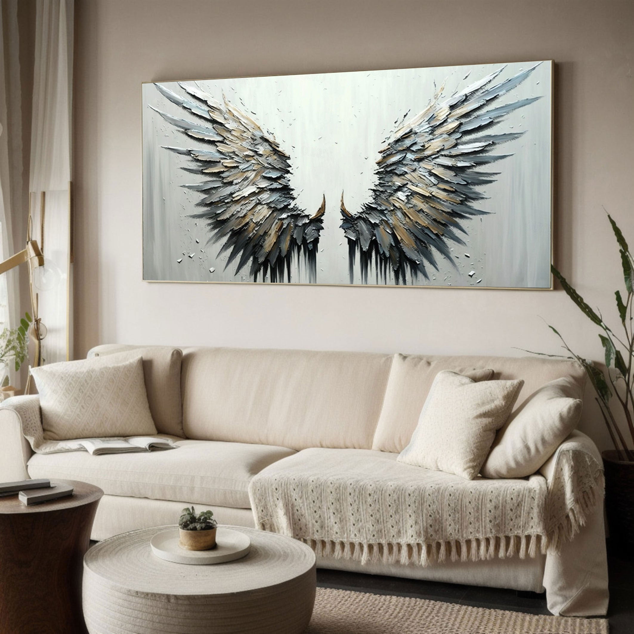 Textured Angel Wings Oil Painting | Large 3D Wall Art Decor #ZZ 004