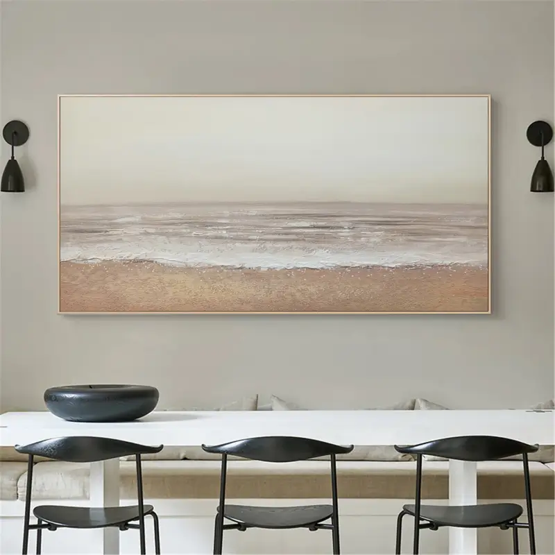 Large Neutral Beach Painting | Textured Coastal Art for Dining Room