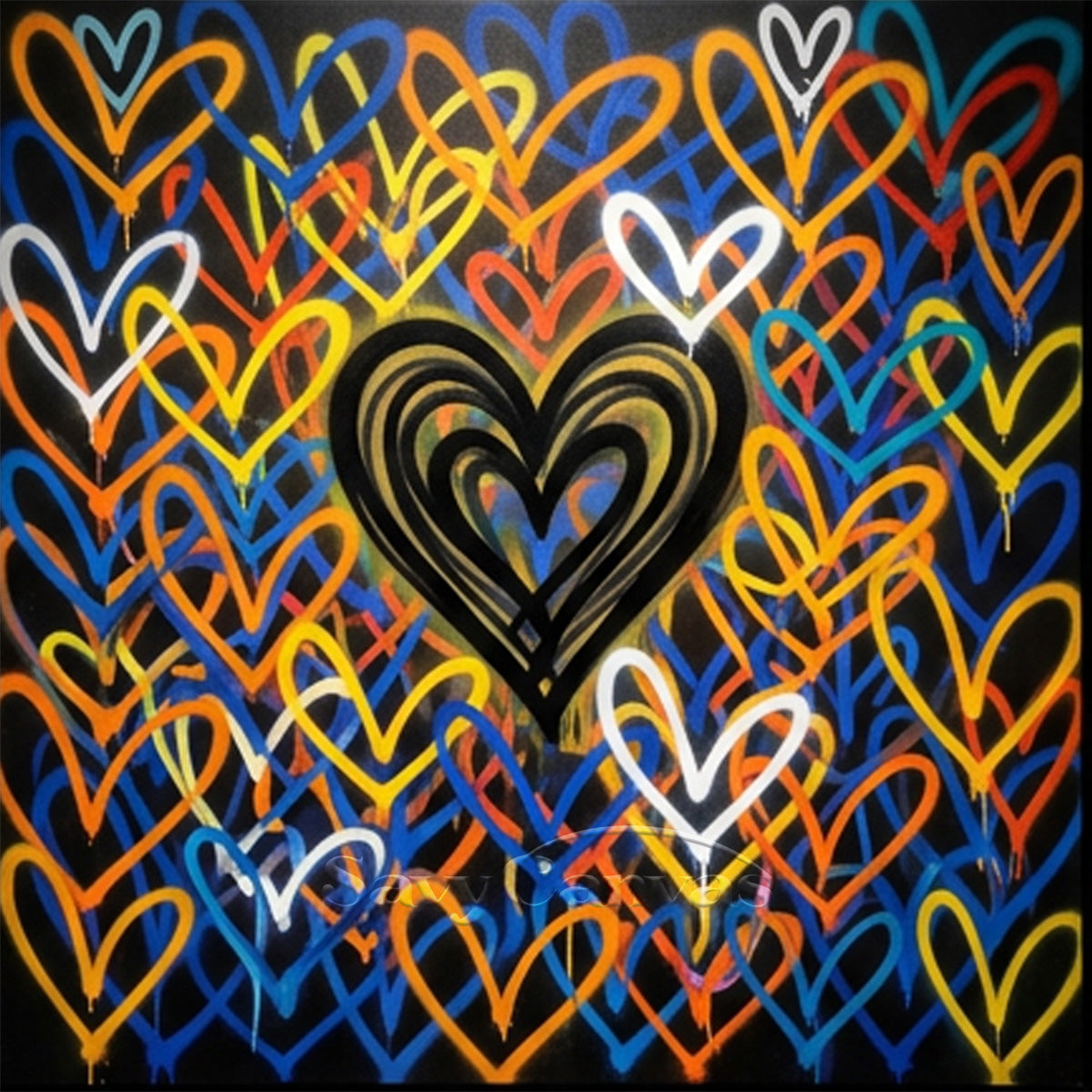 Colorful Graffiti Heart Hand-Painted Canvas Wall Art #SS 127