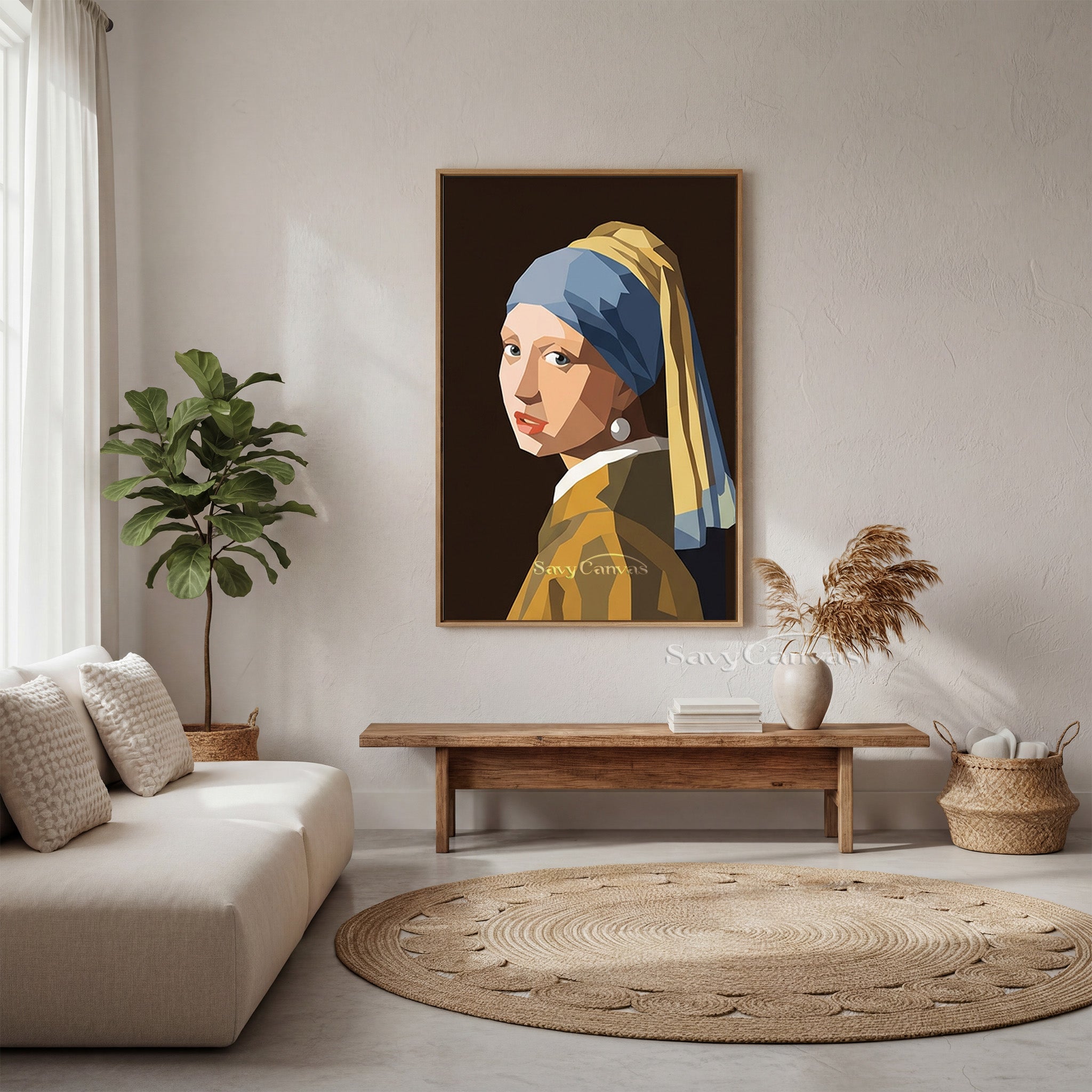 Modern Low Poly Vermeer Wall Art | Handmade Geometric Oil Painting #SS 162