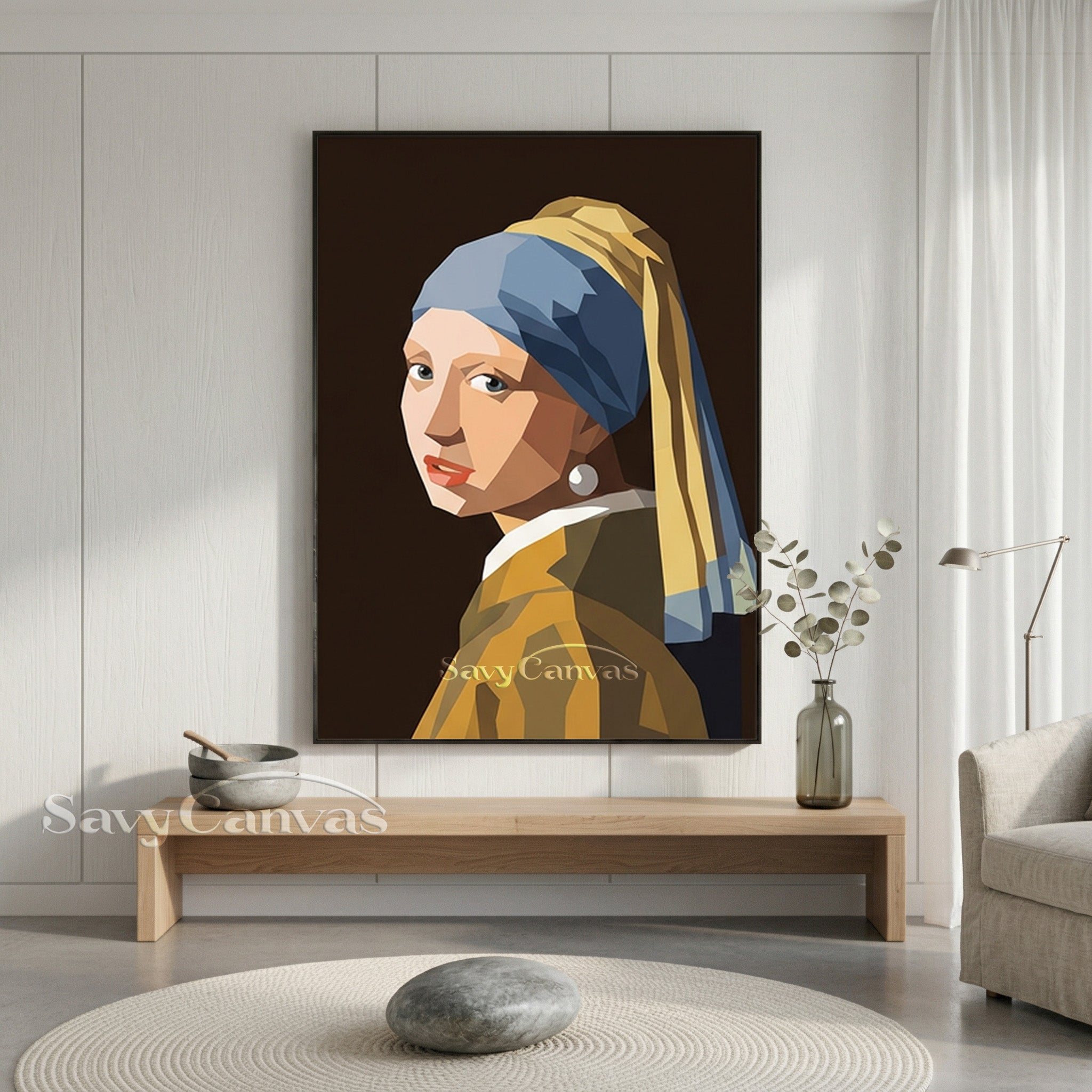 Modern Low Poly Vermeer Wall Art | Handmade Geometric Oil Painting #SS 162