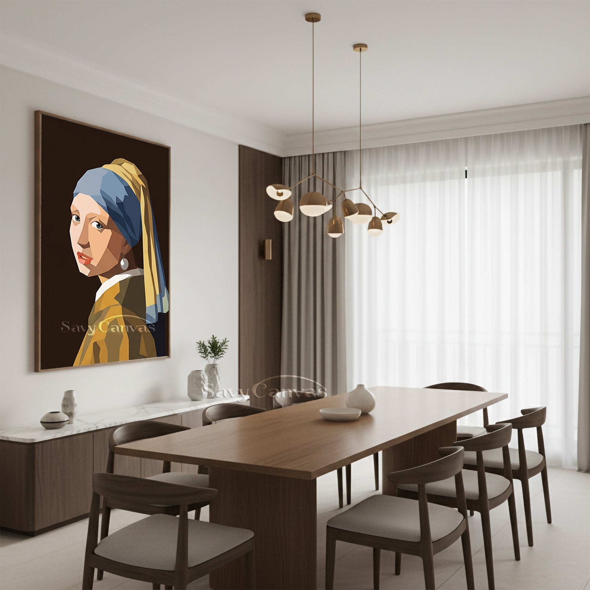 Modern Low Poly Vermeer Wall Art | Handmade Geometric Oil Painting #SS 162