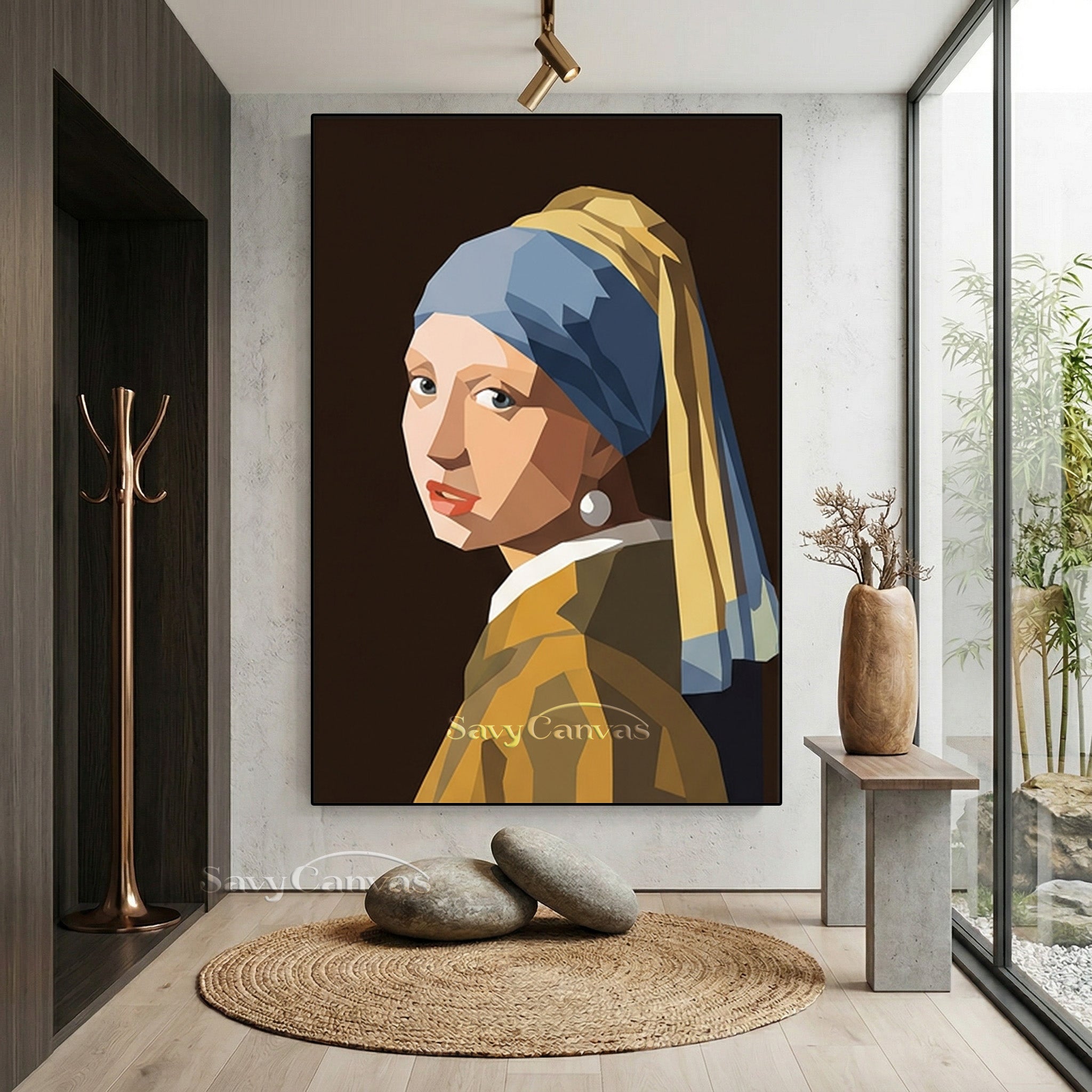 Modern Low Poly Vermeer Wall Art | Handmade Geometric Oil Painting #SS 162
