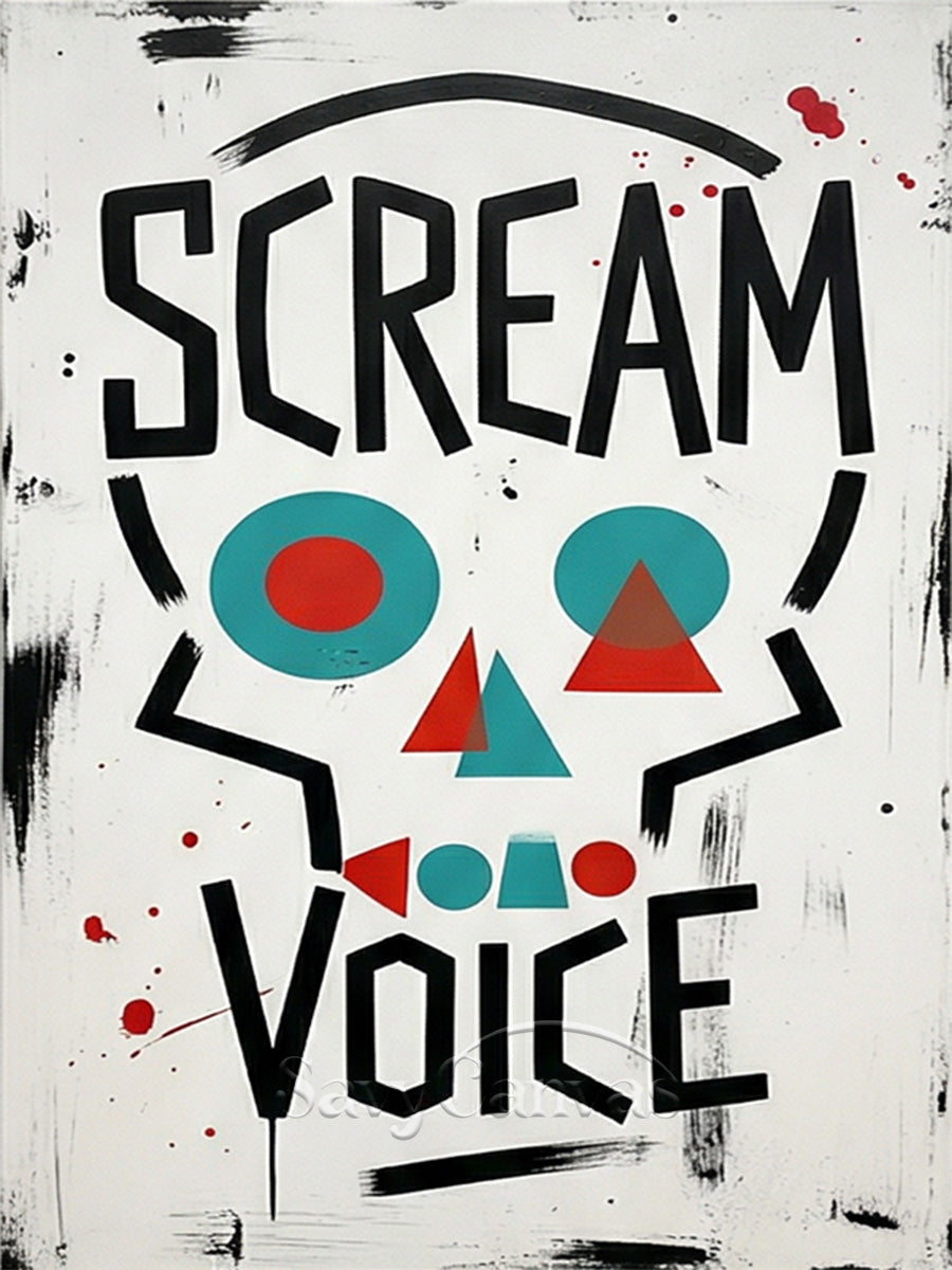 Handmade Skull & Typography Oil Painting - Modern Wall Decor #SS 088