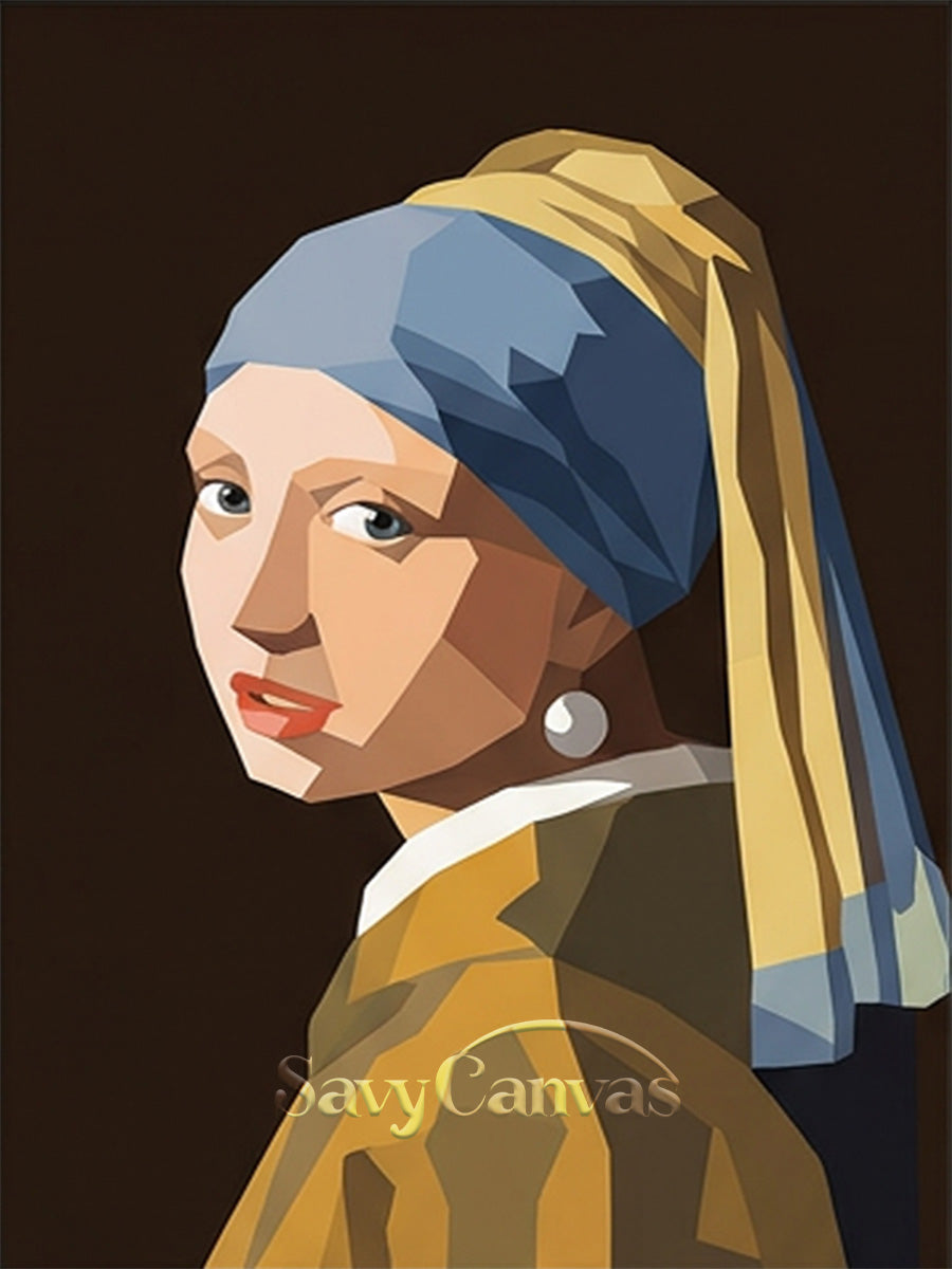 Modern Low Poly Vermeer Wall Art | Handmade Geometric Oil Painting #SS 162