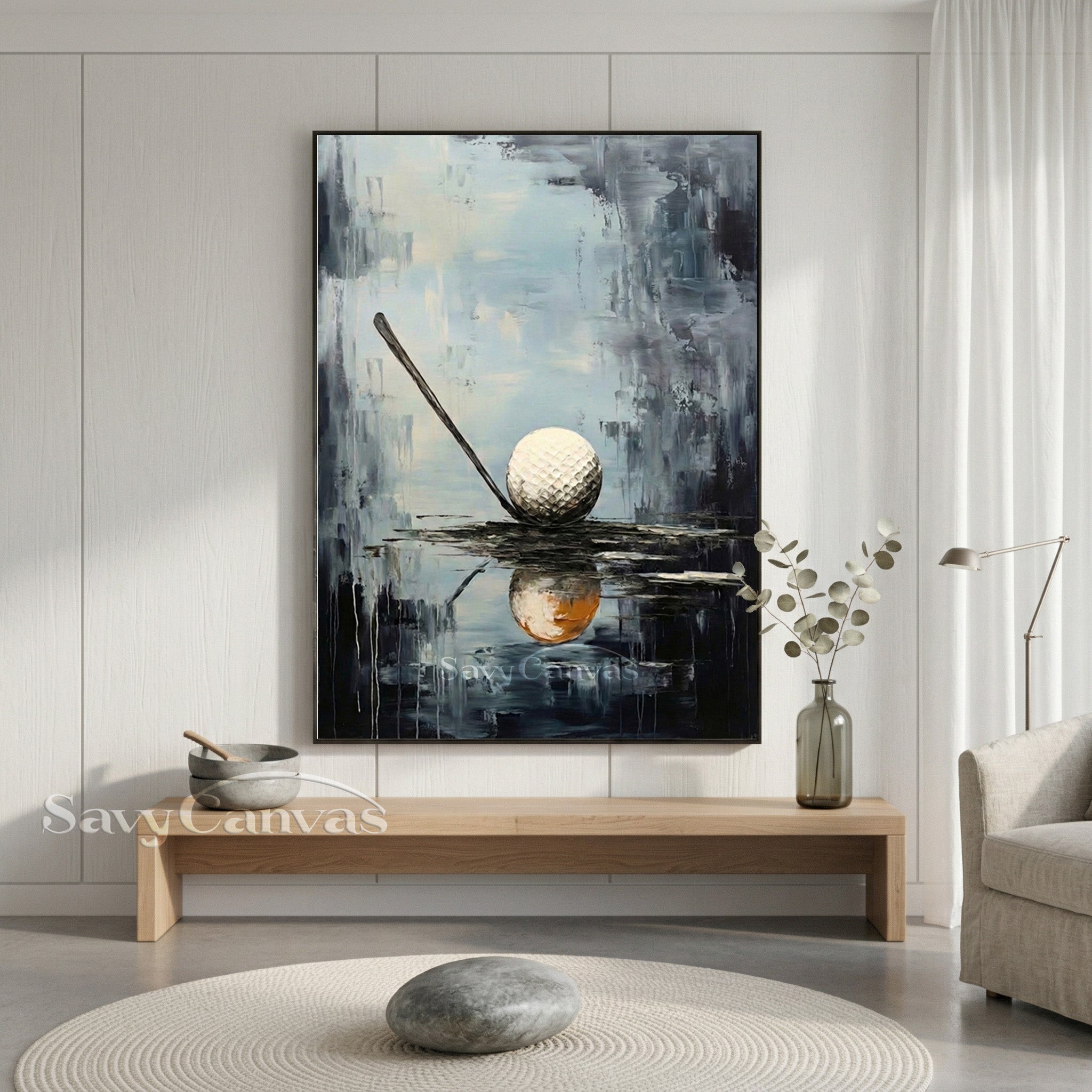 Modern Abstract Golf Ball Palette Knife Oil Painting on Canvas #SS 089