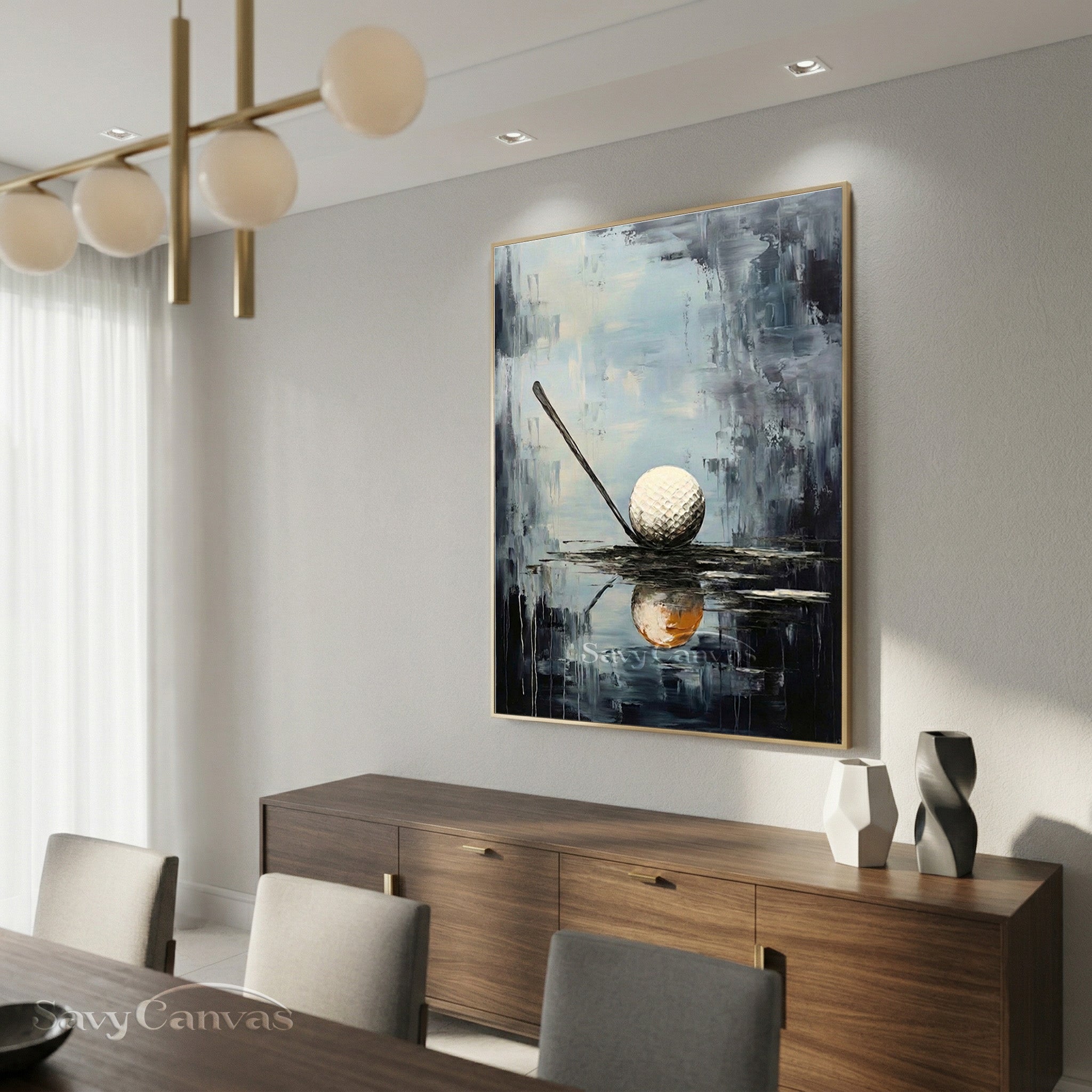 Modern Abstract Golf Ball Palette Knife Oil Painting on Canvas #SS 089