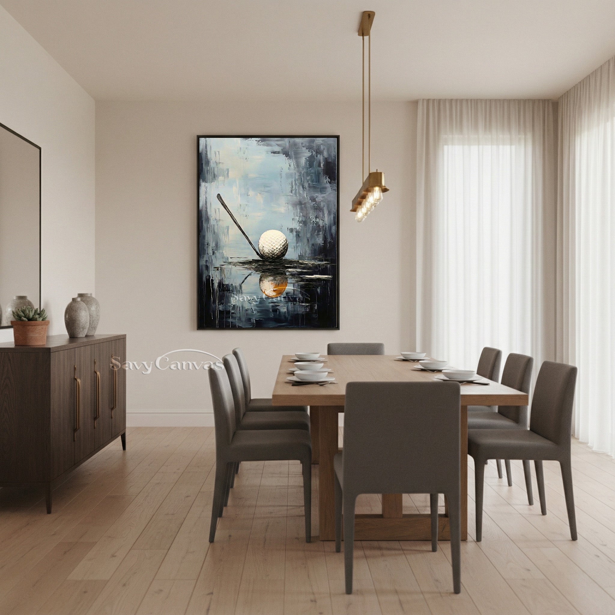 Modern Abstract Golf Ball Palette Knife Oil Painting on Canvas #SS 089