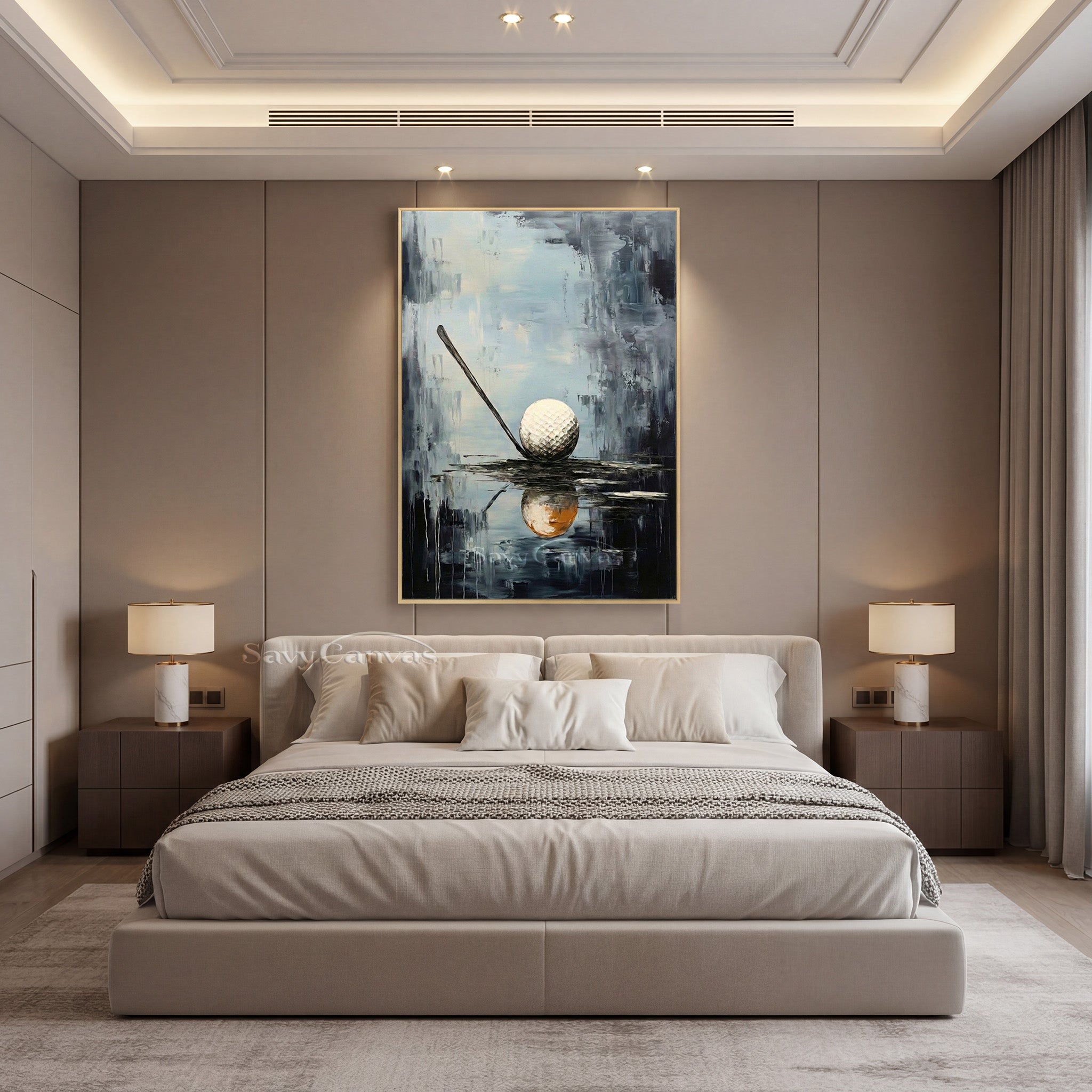 Modern Abstract Golf Ball Palette Knife Oil Painting on Canvas #SS 089