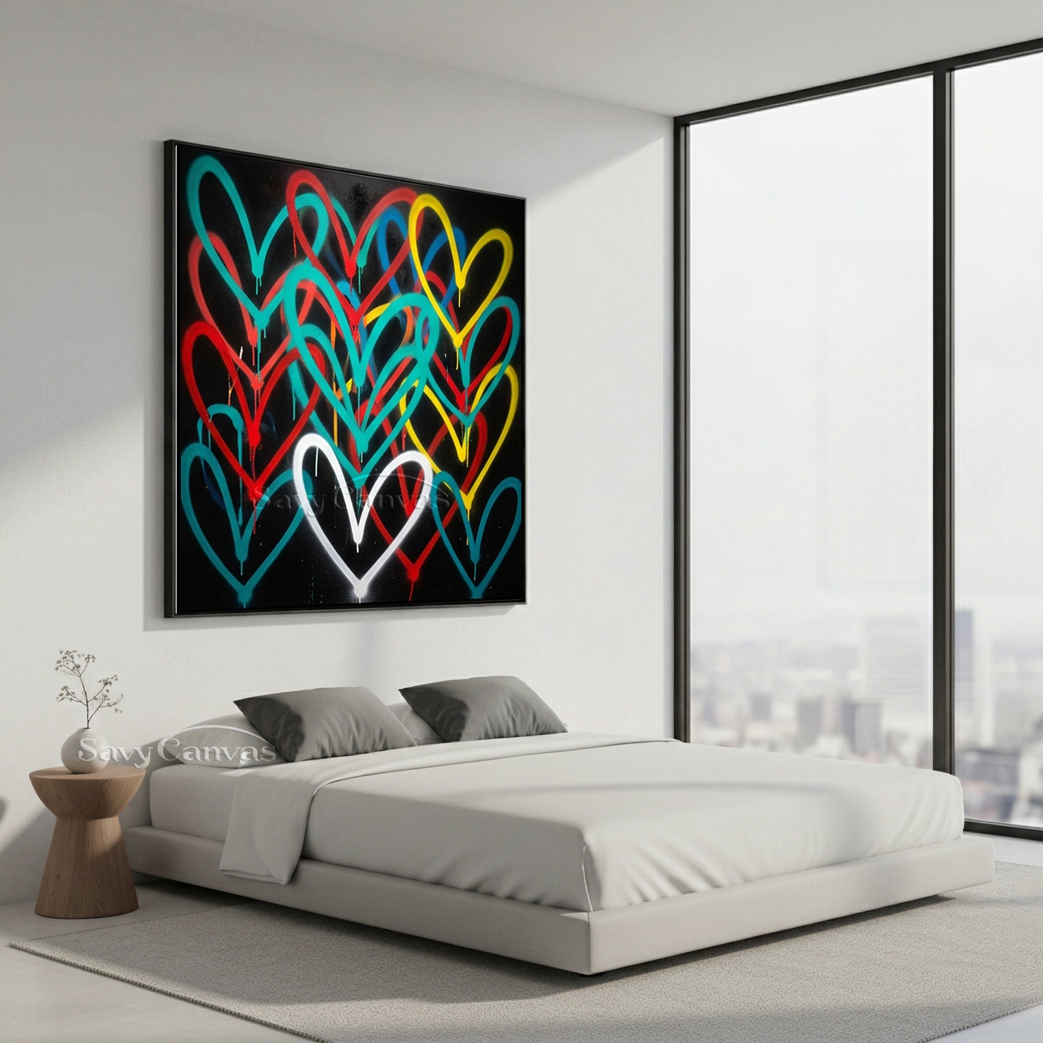 Colorful Hearts Graffiti Canvas Painting | Modern Abstract Mural #SS 129