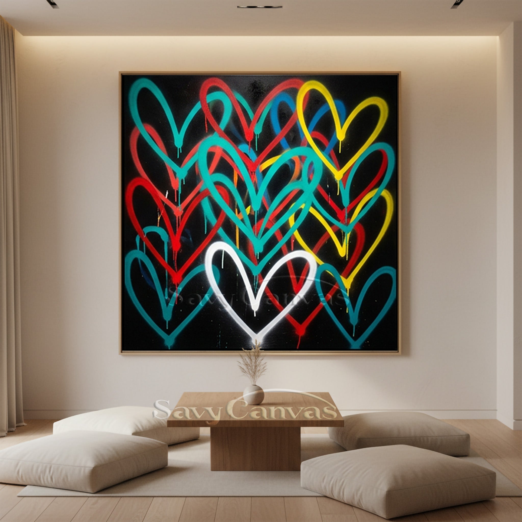 Colorful Hearts Graffiti Canvas Painting | Modern Abstract Mural #SS 129