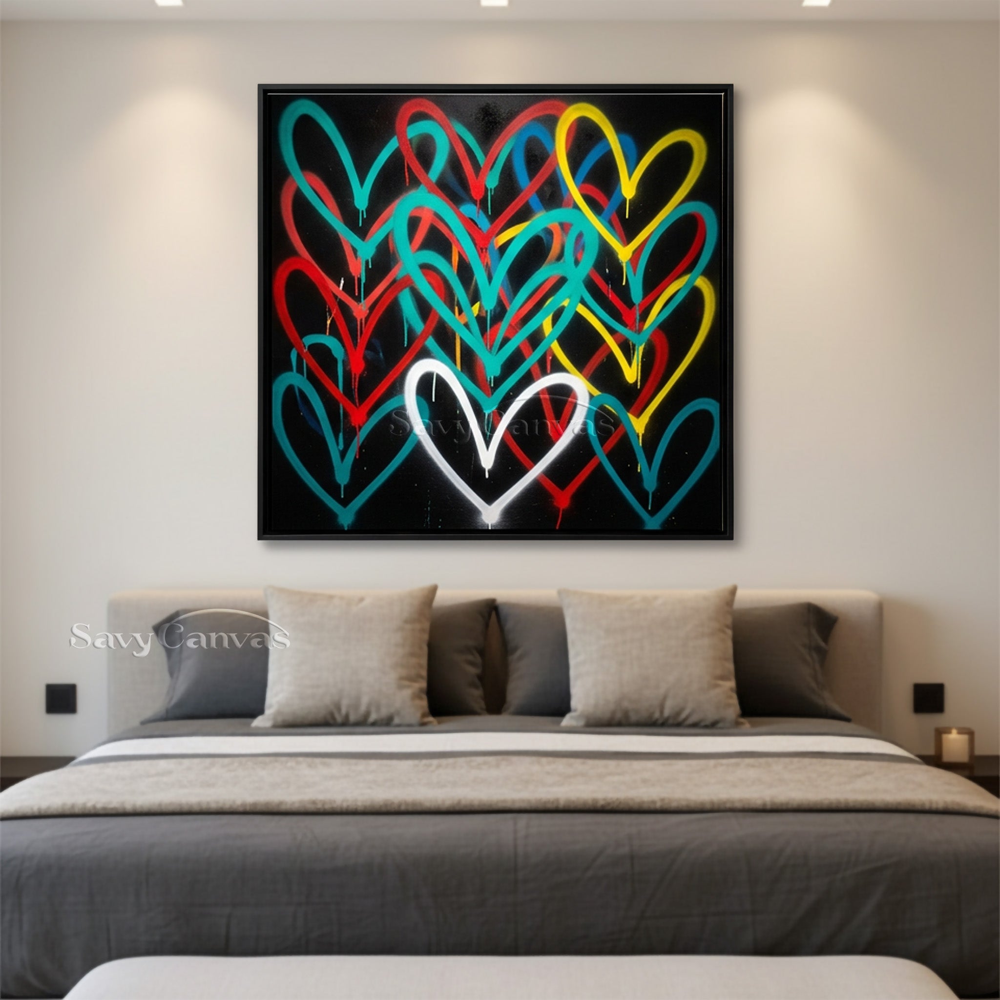 Colorful Hearts Graffiti Canvas Painting | Modern Abstract Mural #SS 129