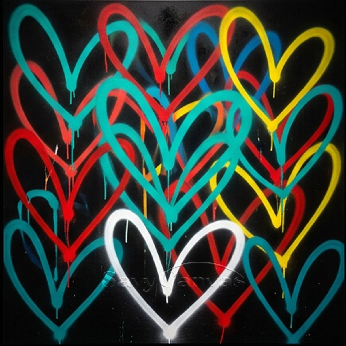 Colorful Hearts Graffiti Canvas Painting | Modern Abstract Mural #SS 129