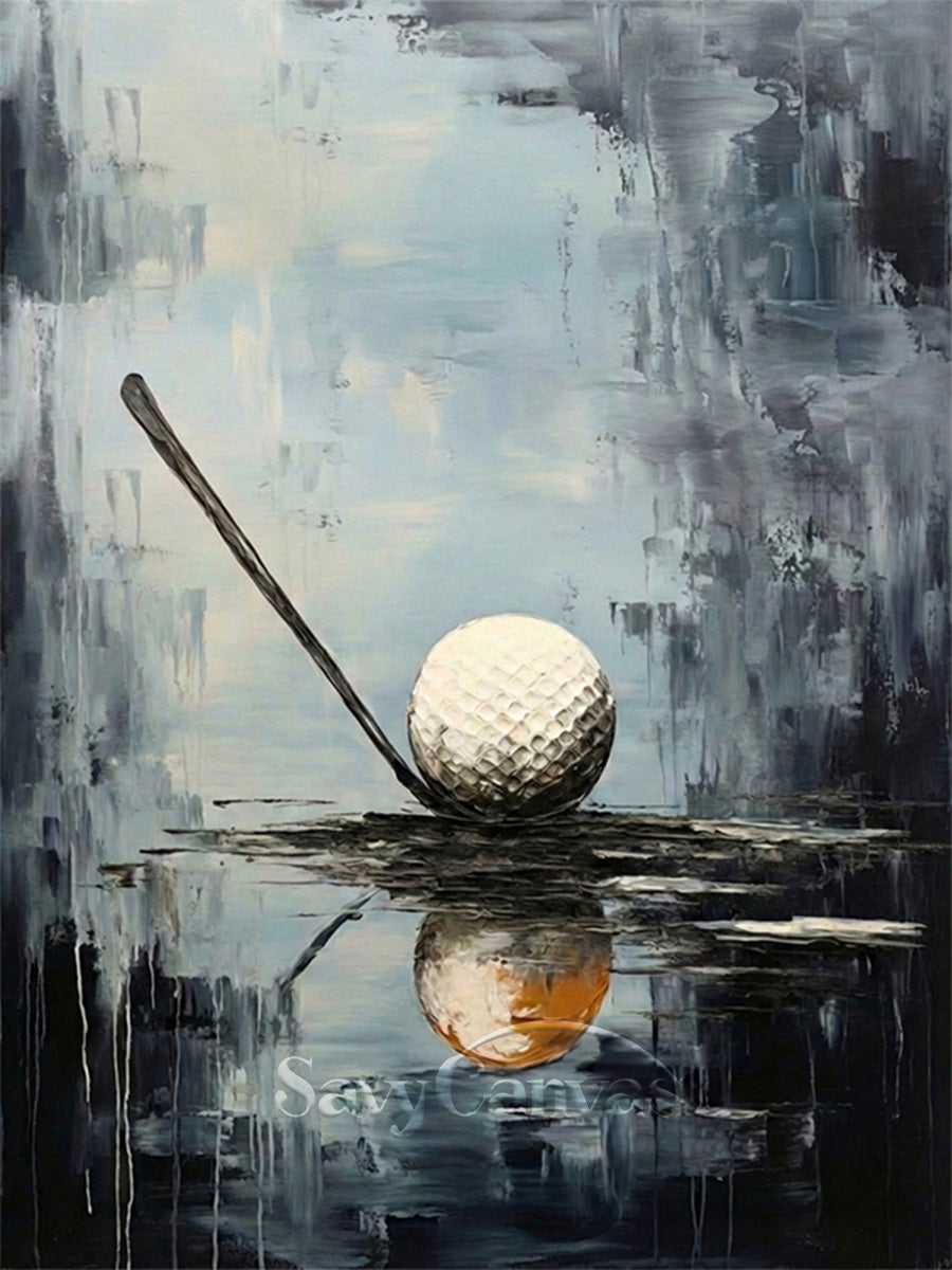 Modern Abstract Golf Ball Palette Knife Oil Painting on Canvas #SS 089