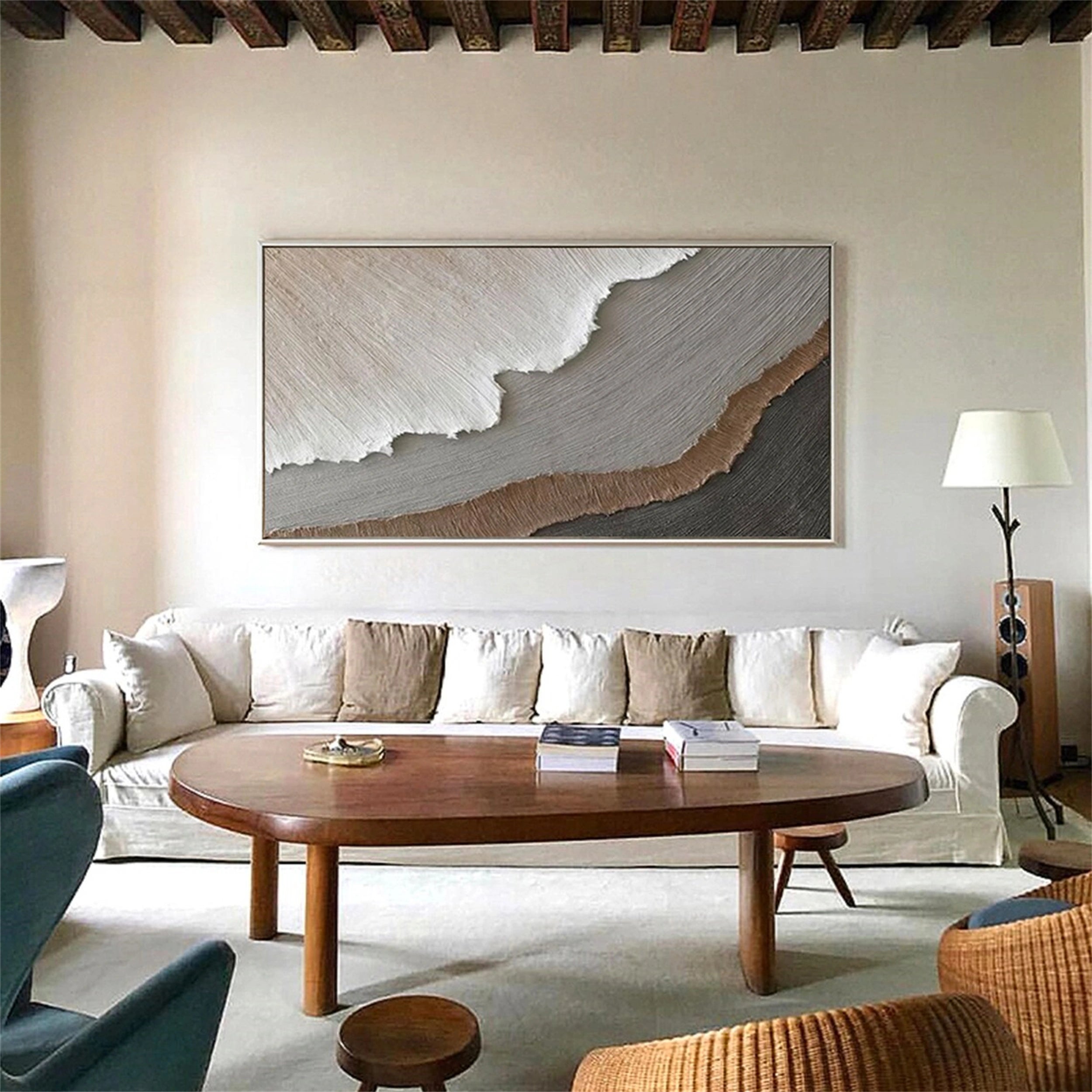 Large Neutral Tone Textured Abstract Wall Art - Ocean Painting #JJ 240