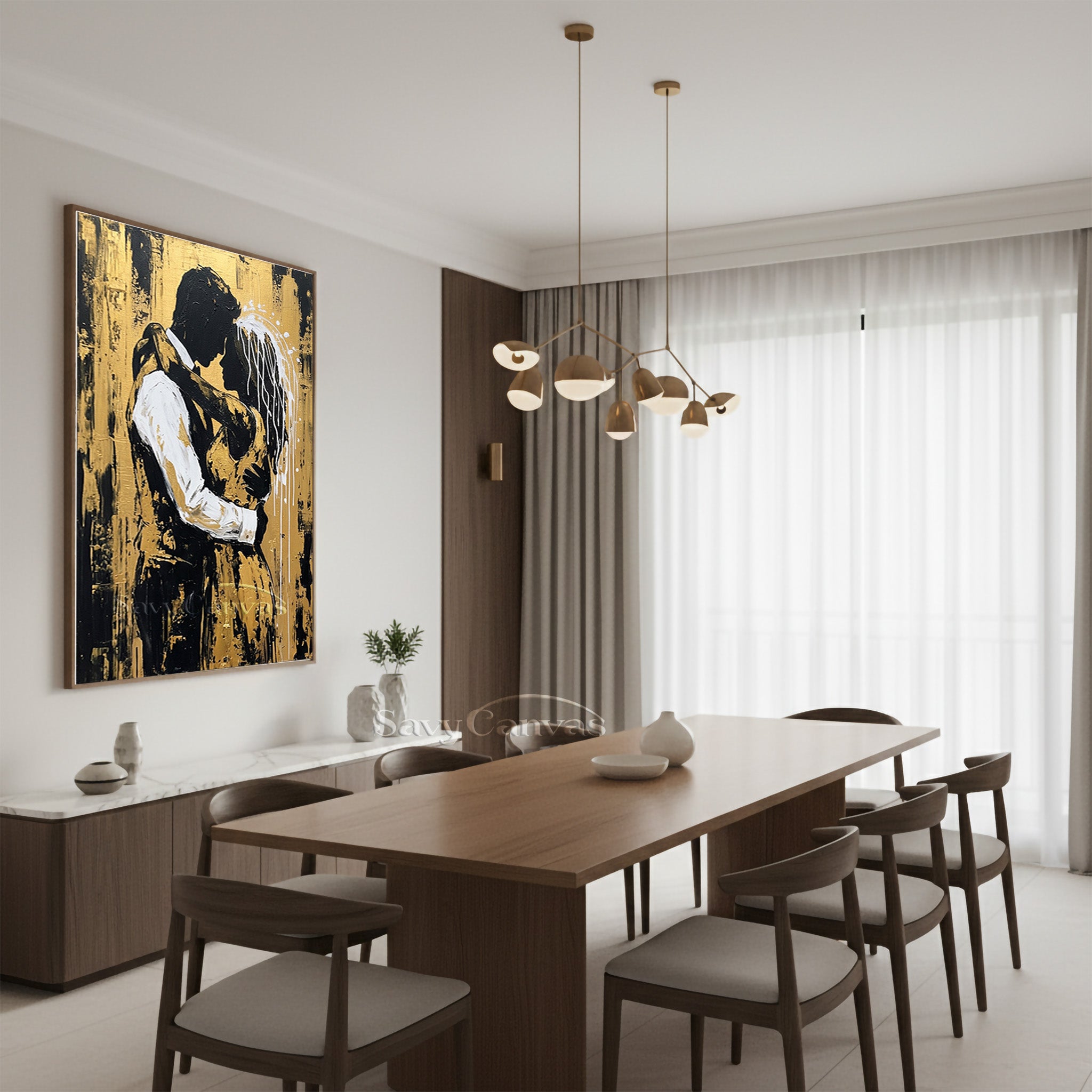 Textured Gold Leaf Palette Knife Painting - Romantic Silhouette #SS 090