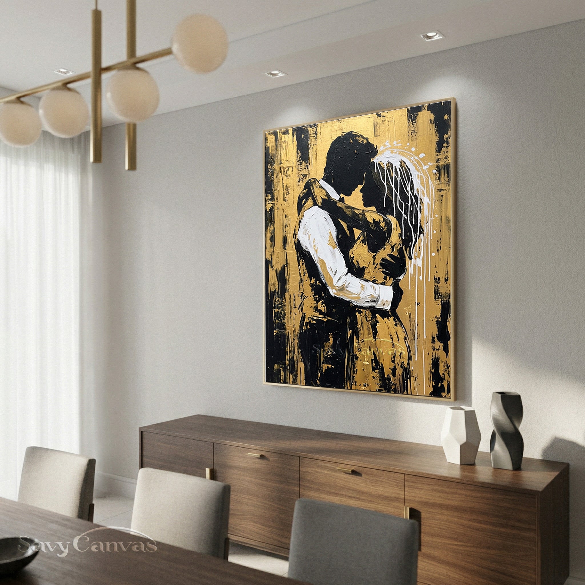 Textured Gold Leaf Palette Knife Painting - Romantic Silhouette #SS 090
