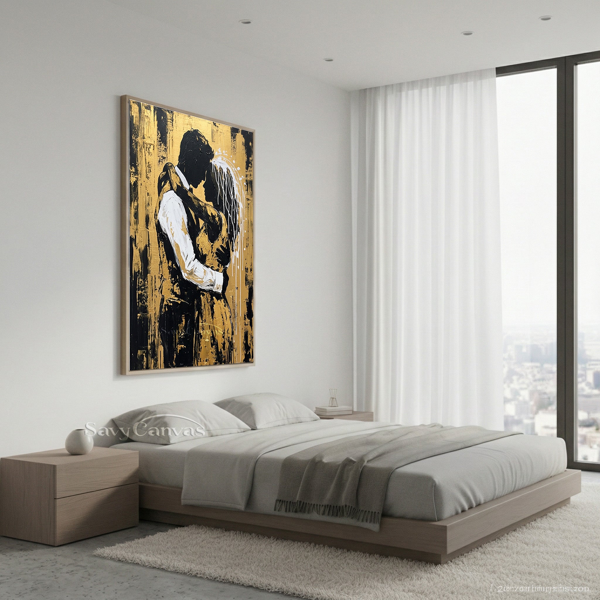 Textured Gold Leaf Palette Knife Painting - Romantic Silhouette #SS 090