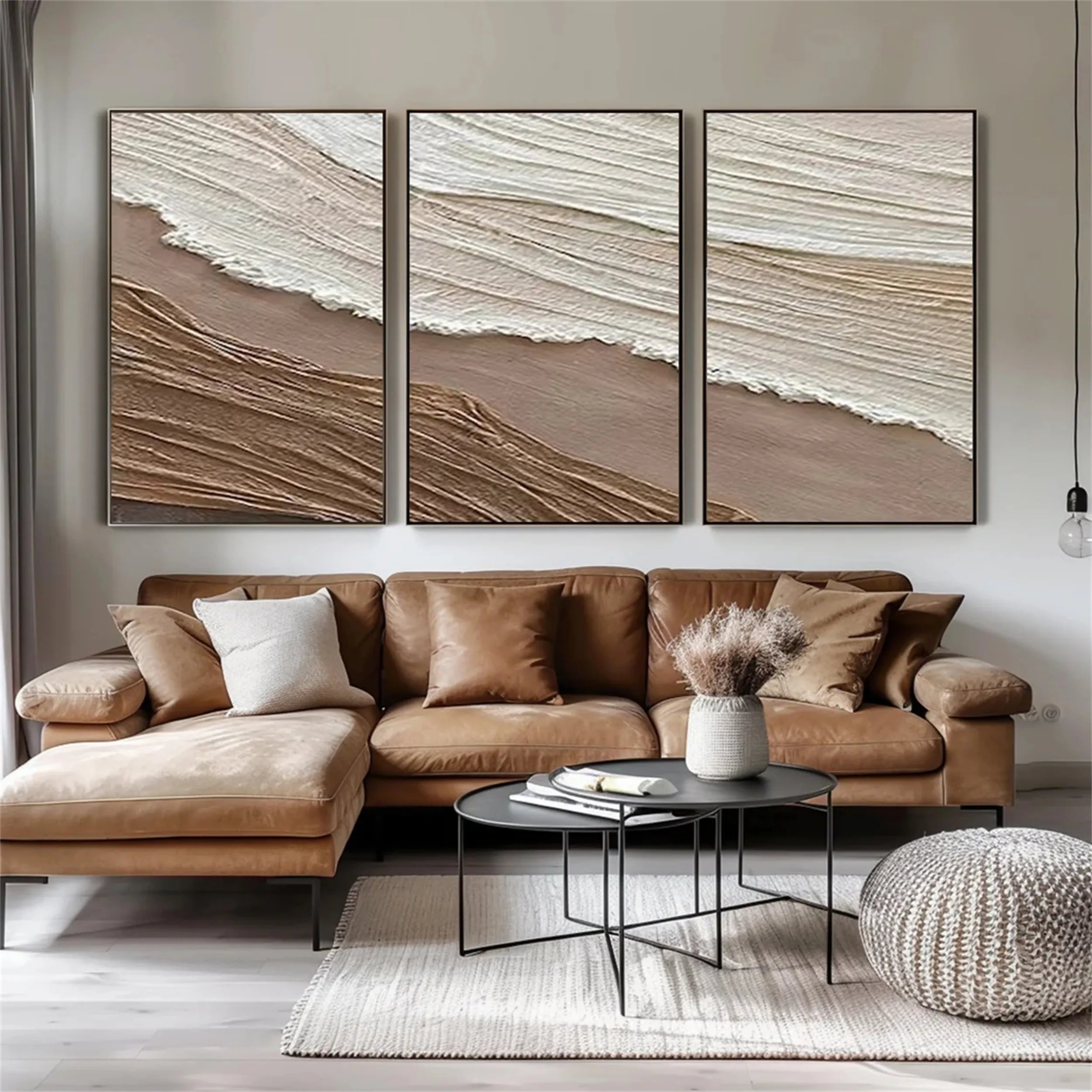 Large Abstract Textured Wall Art | 3 Panel White Beach Painting