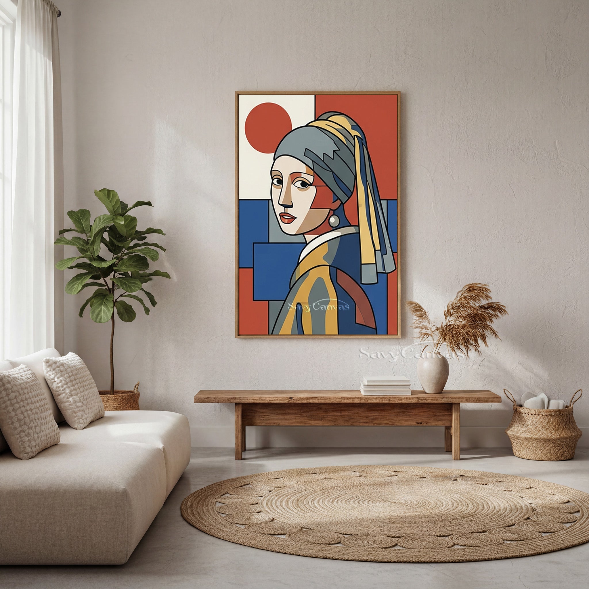 Modern Girl with a Pearl Earring Geometric Oil Painting #SS 164