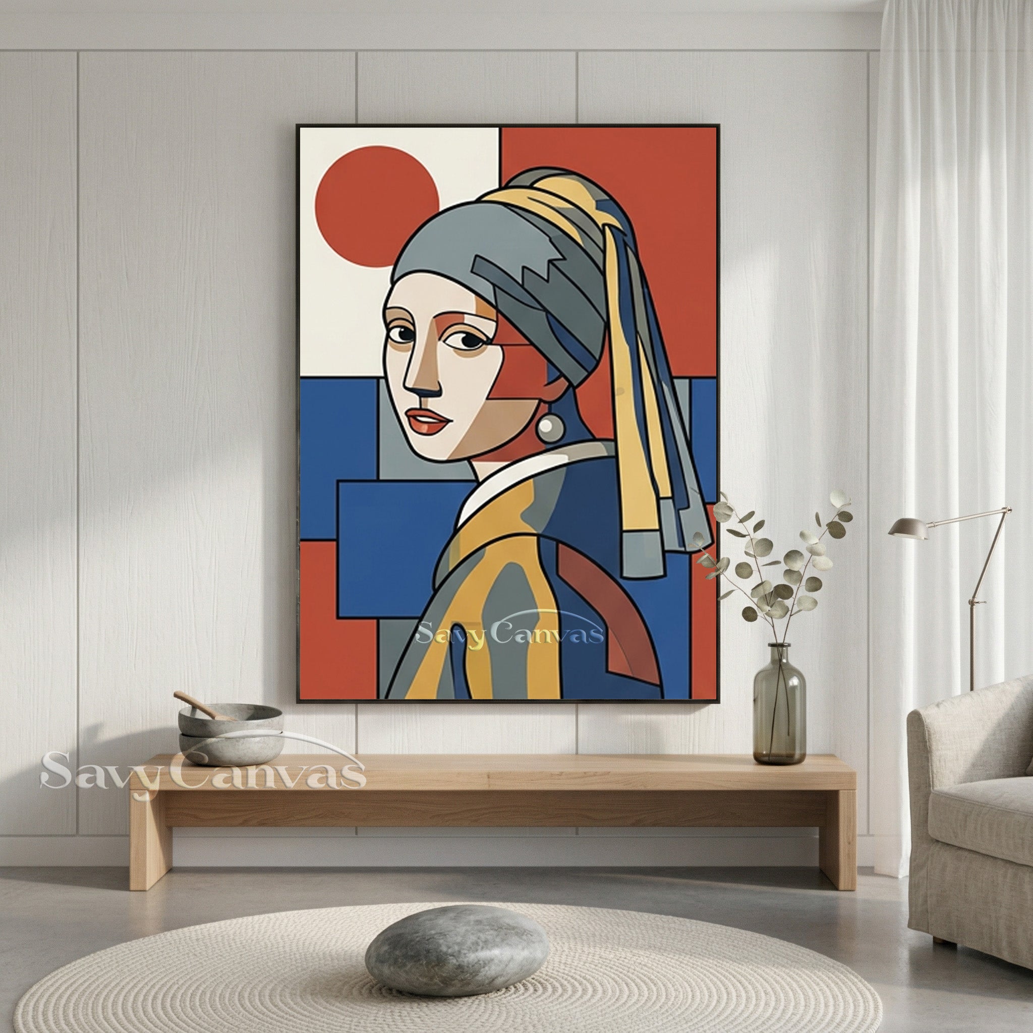 Modern Girl with a Pearl Earring Geometric Oil Painting #SS 164