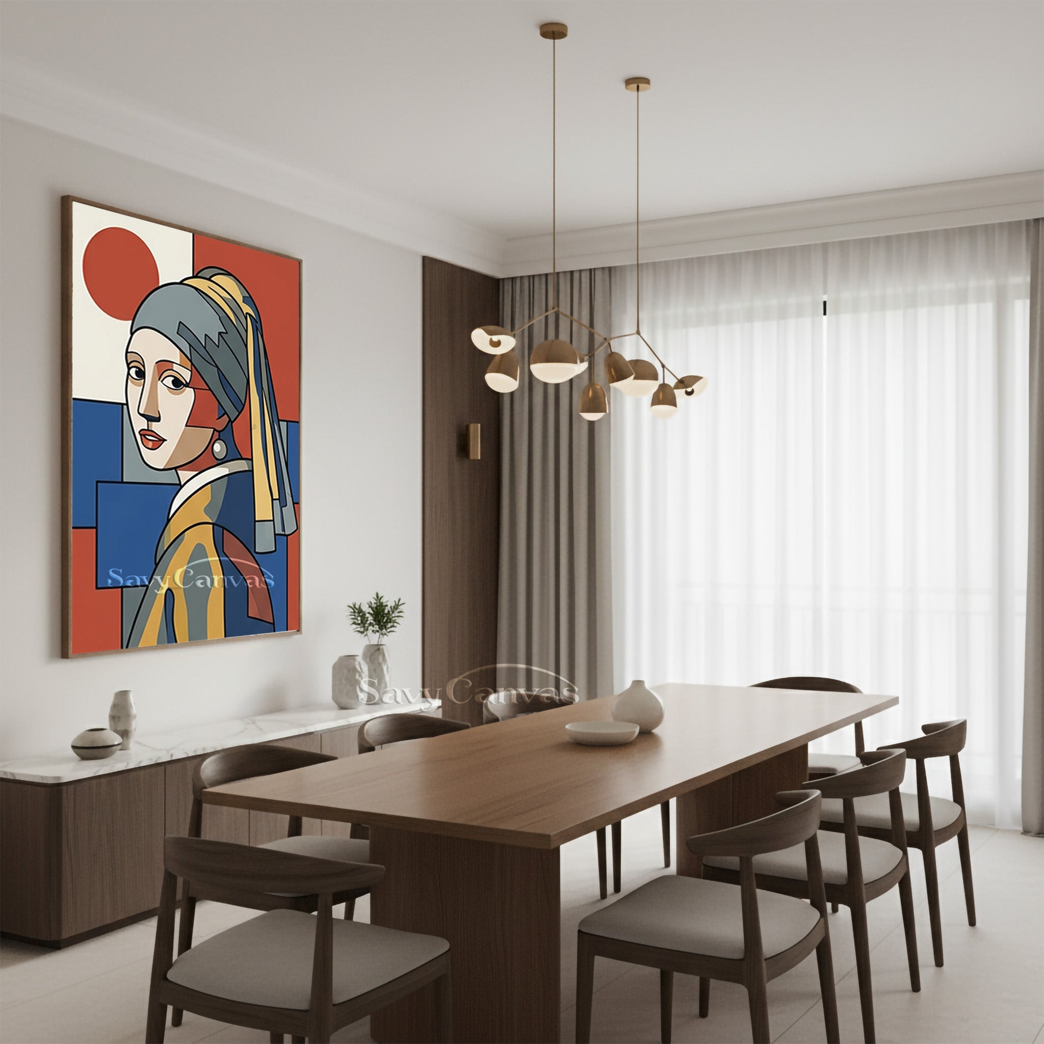 Modern Girl with a Pearl Earring Geometric Oil Painting #SS 164