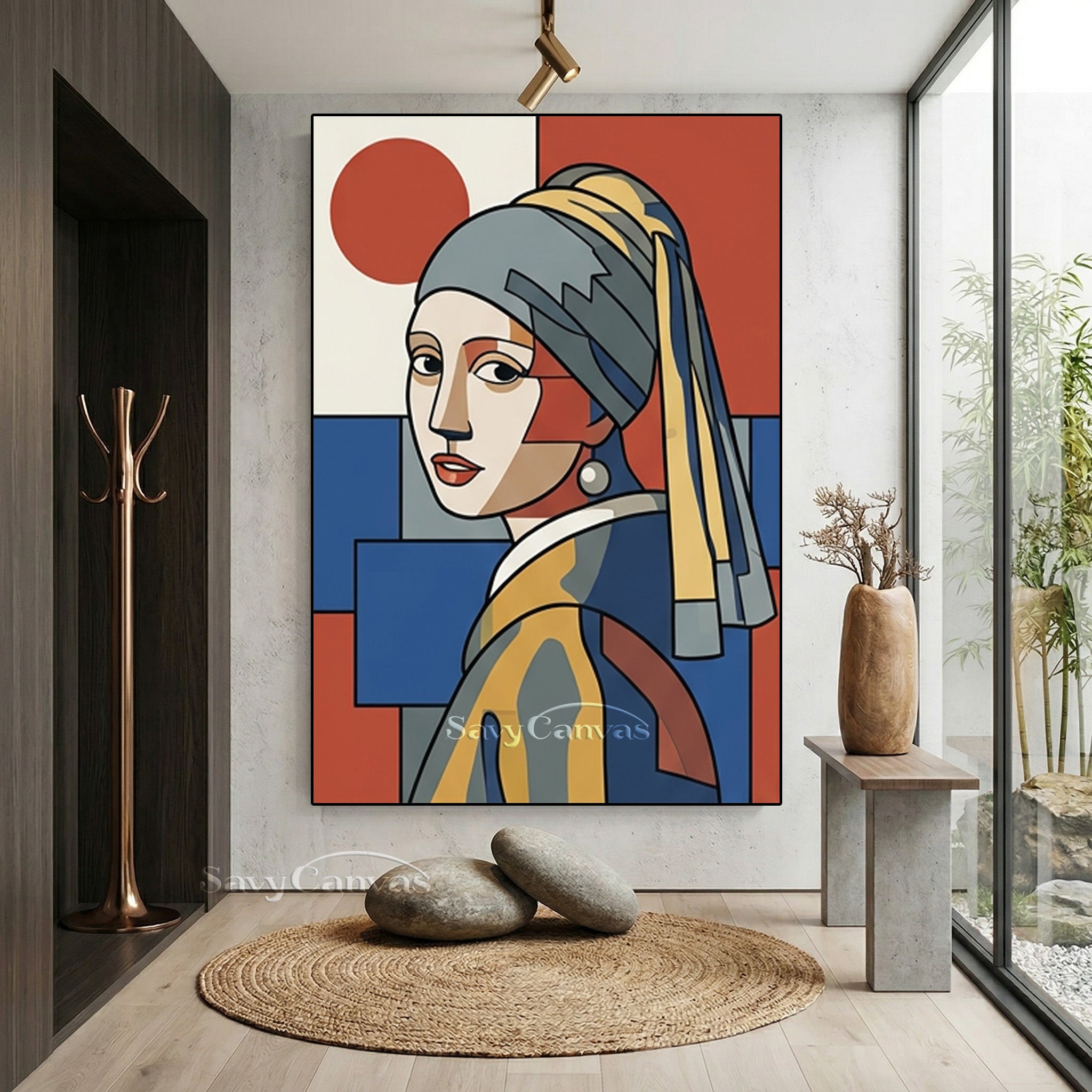 Modern Girl with a Pearl Earring Geometric Oil Painting #SS 164