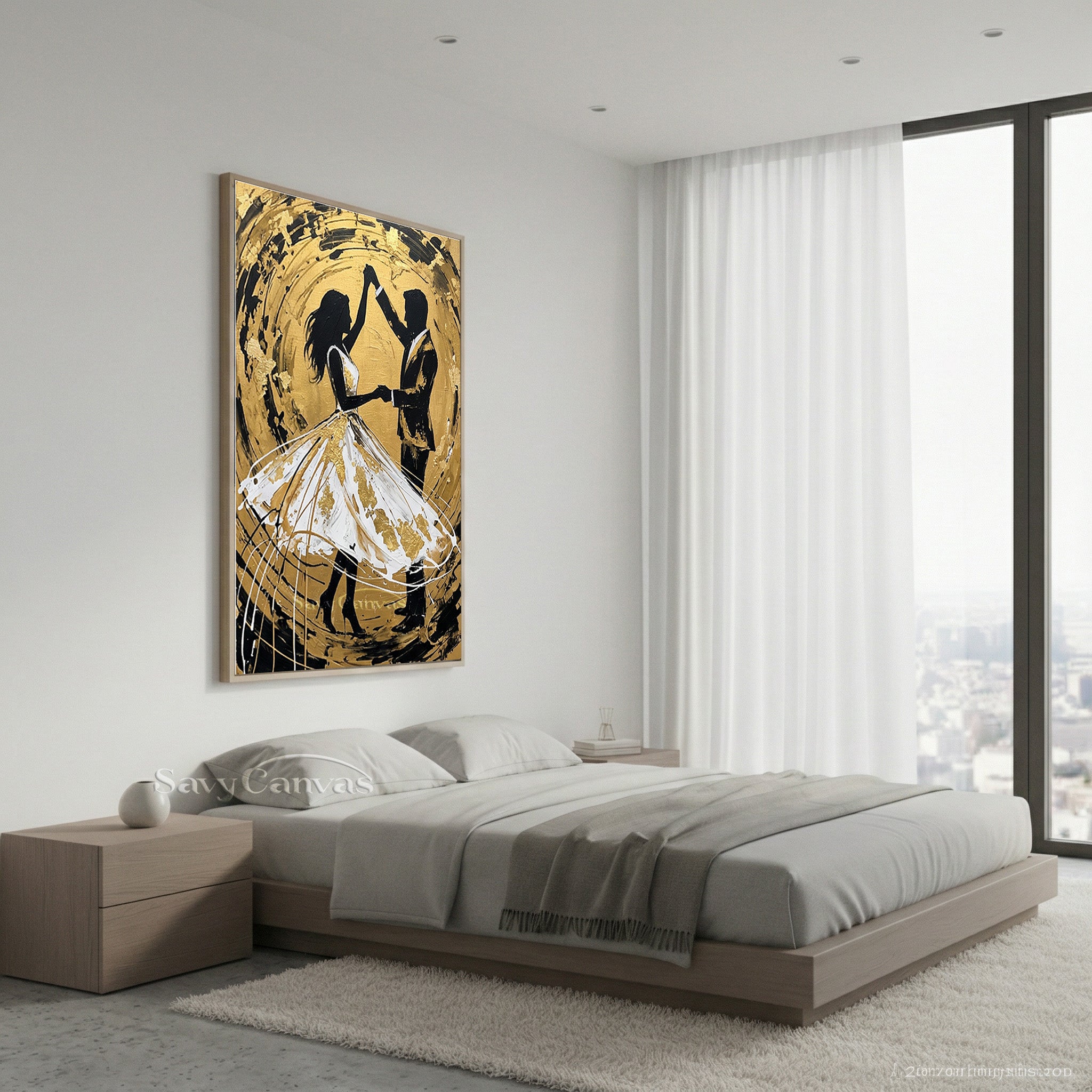 Gold Leaf Dancing Couple Oil Painting | Modern Romantic Wall Art #SS 091