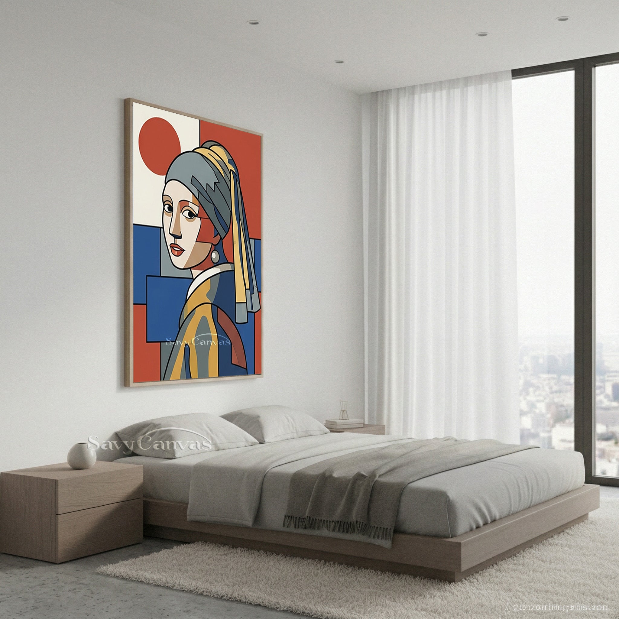 Modern Girl with a Pearl Earring Geometric Oil Painting #SS 164