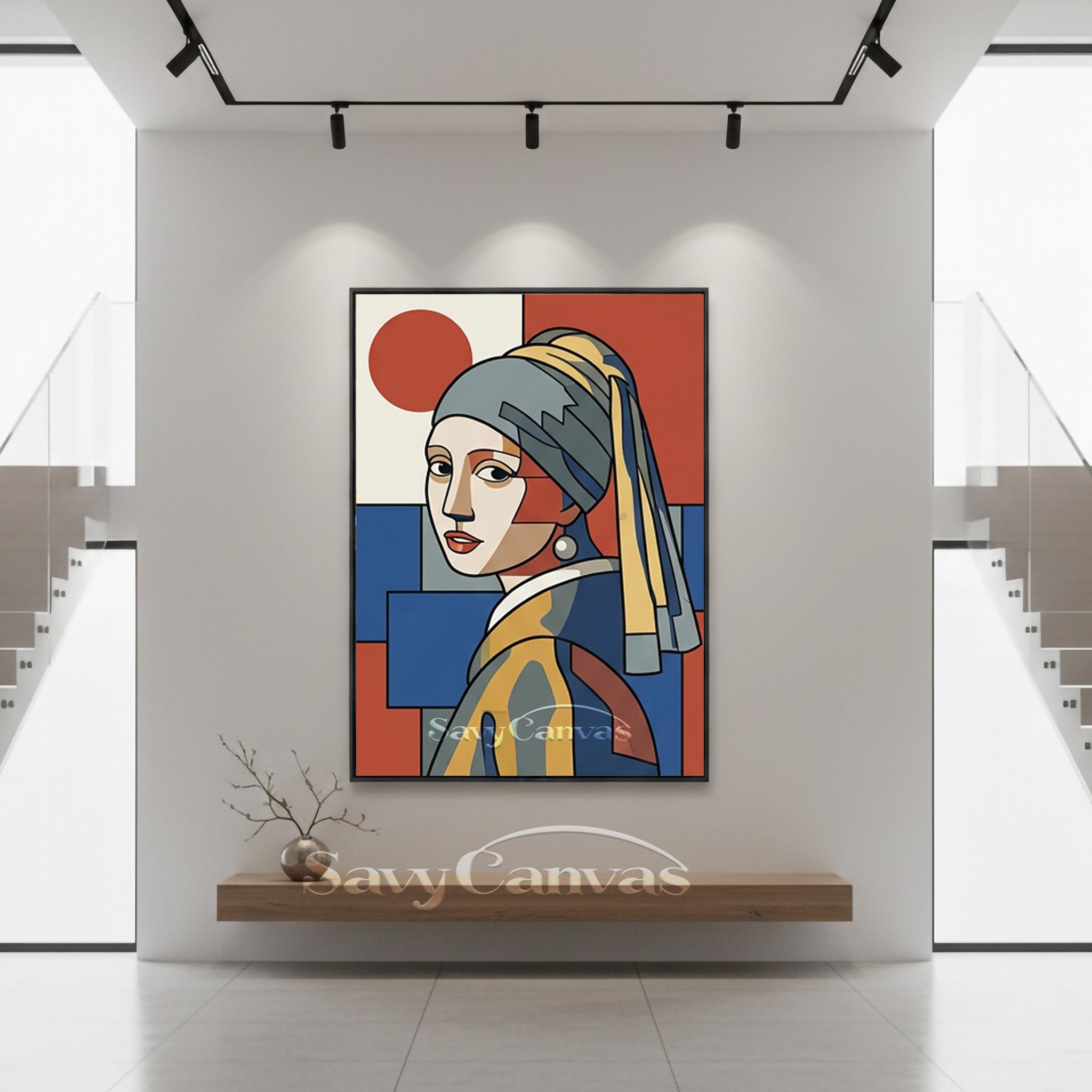 Modern Girl with a Pearl Earring Geometric Oil Painting #SS 164