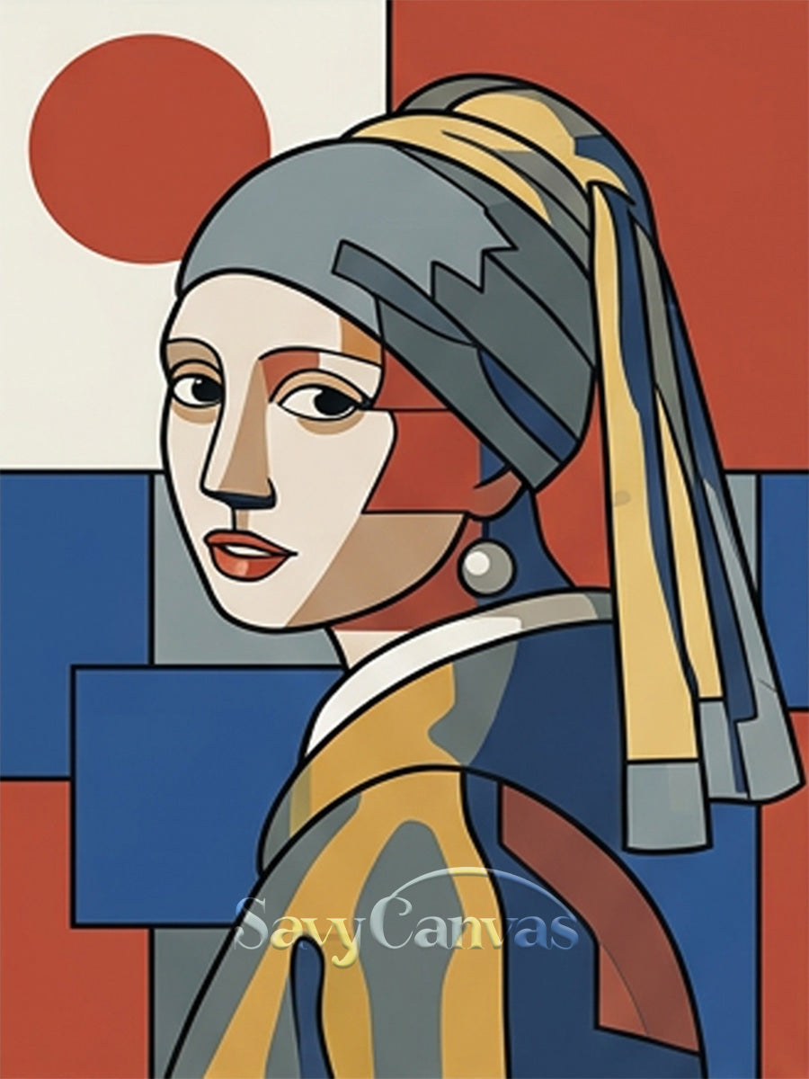 Modern Girl with a Pearl Earring Geometric Oil Painting #SS 164