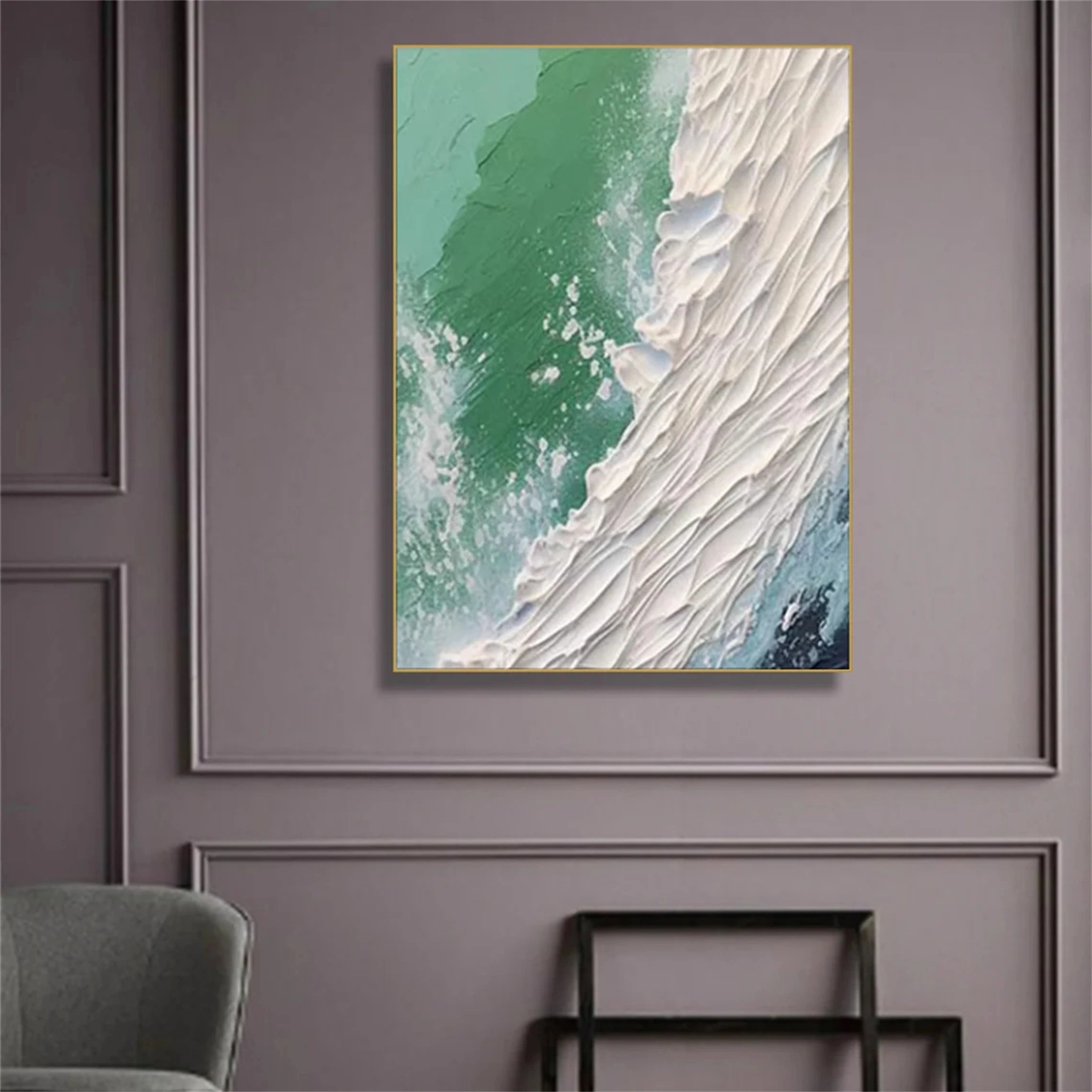 Emerald Surf Abstract Wall Art – Textured Ocean Canvas #JJ 228