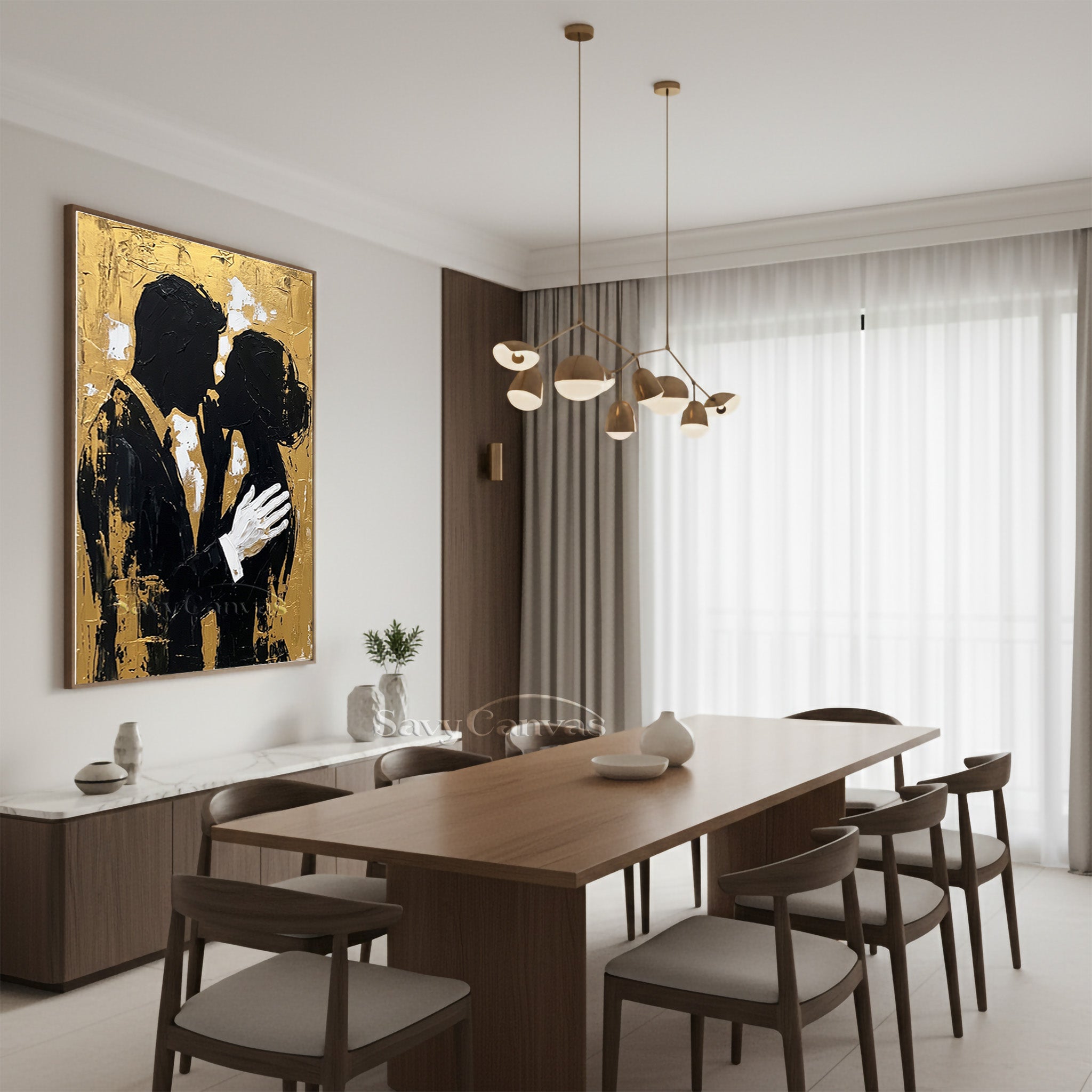 Luxury Gold Leaf Couple Silhouette Oil Painting | Handmade Wall Art #SS 092