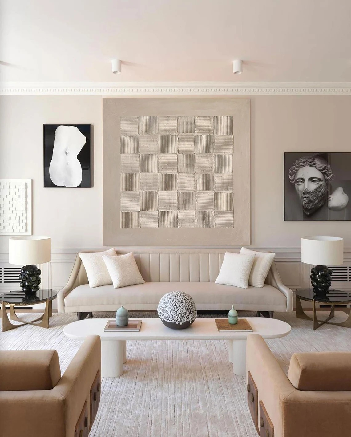 Textured Beige Abstract - Regular Grid Minimalist Living Room Art #JJ 016