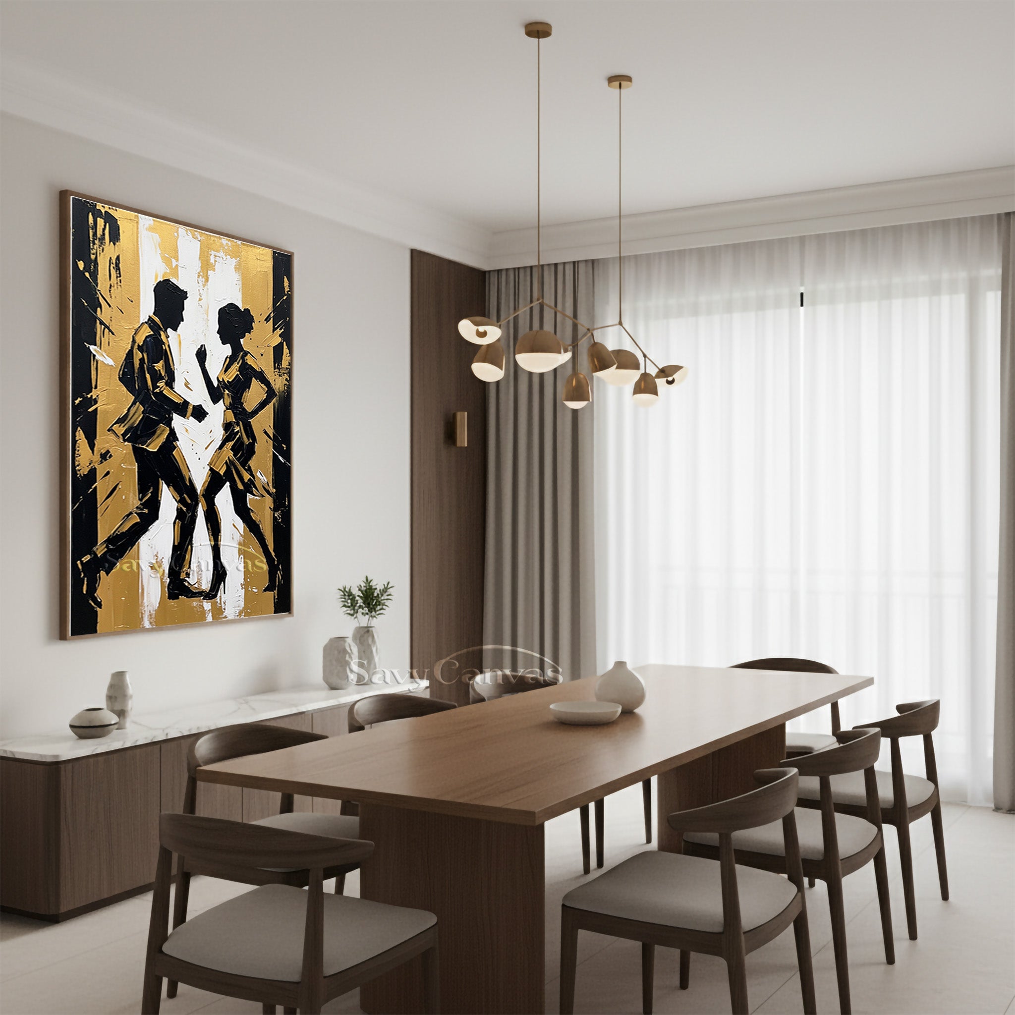 Modern Gold Leaf Silhouette Dancing Couple Handmade Oil Painting #SS 093