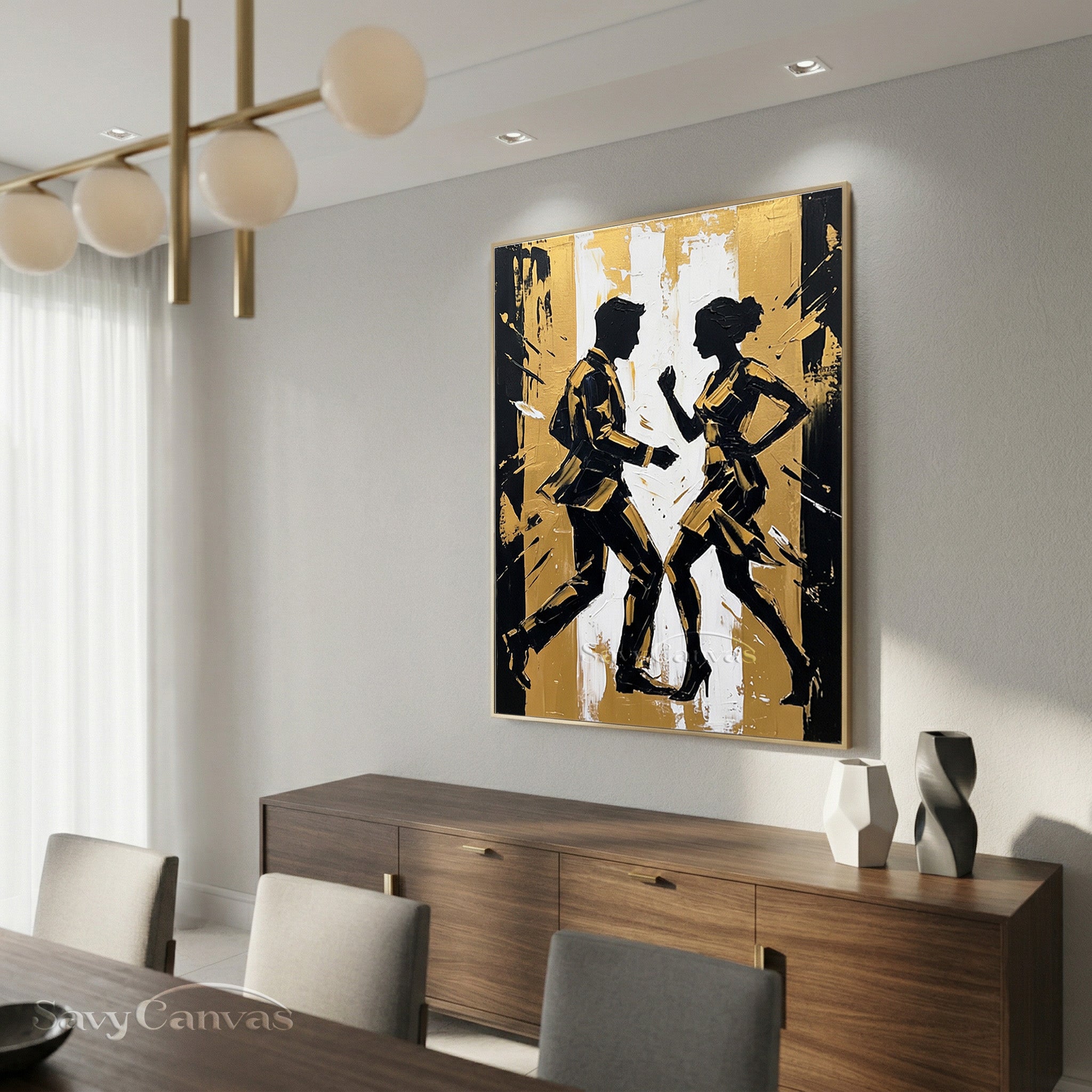 Modern Gold Leaf Silhouette Dancing Couple Handmade Oil Painting #SS 093