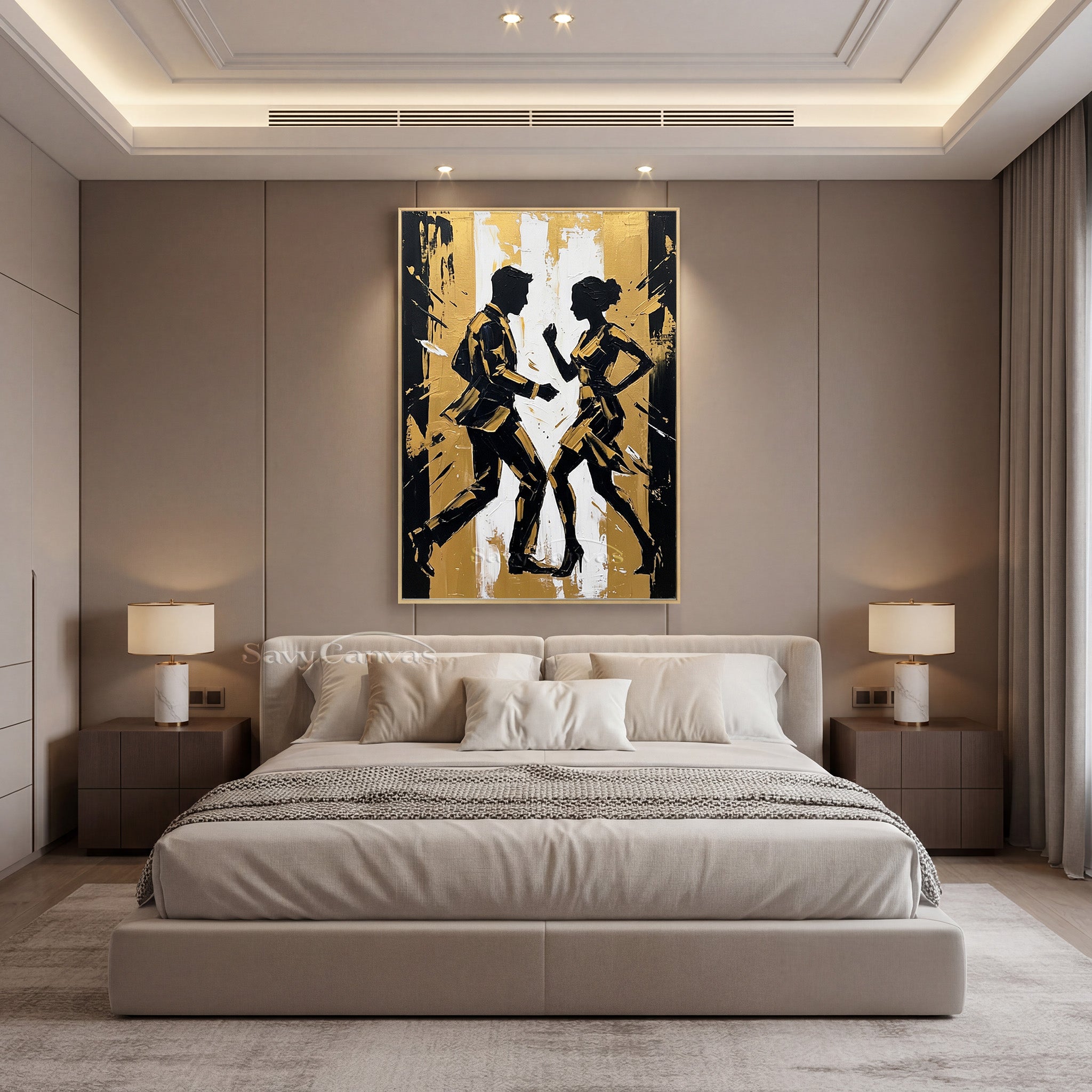Modern Gold Leaf Silhouette Dancing Couple Handmade Oil Painting #SS 093