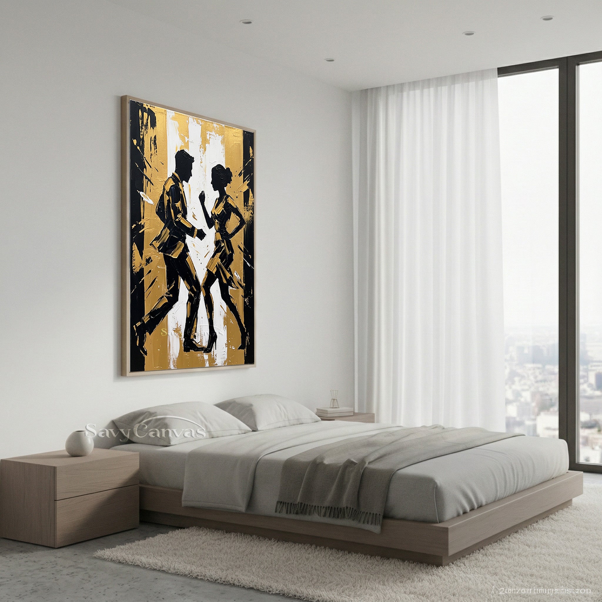 Modern Gold Leaf Silhouette Dancing Couple Handmade Oil Painting #SS 093