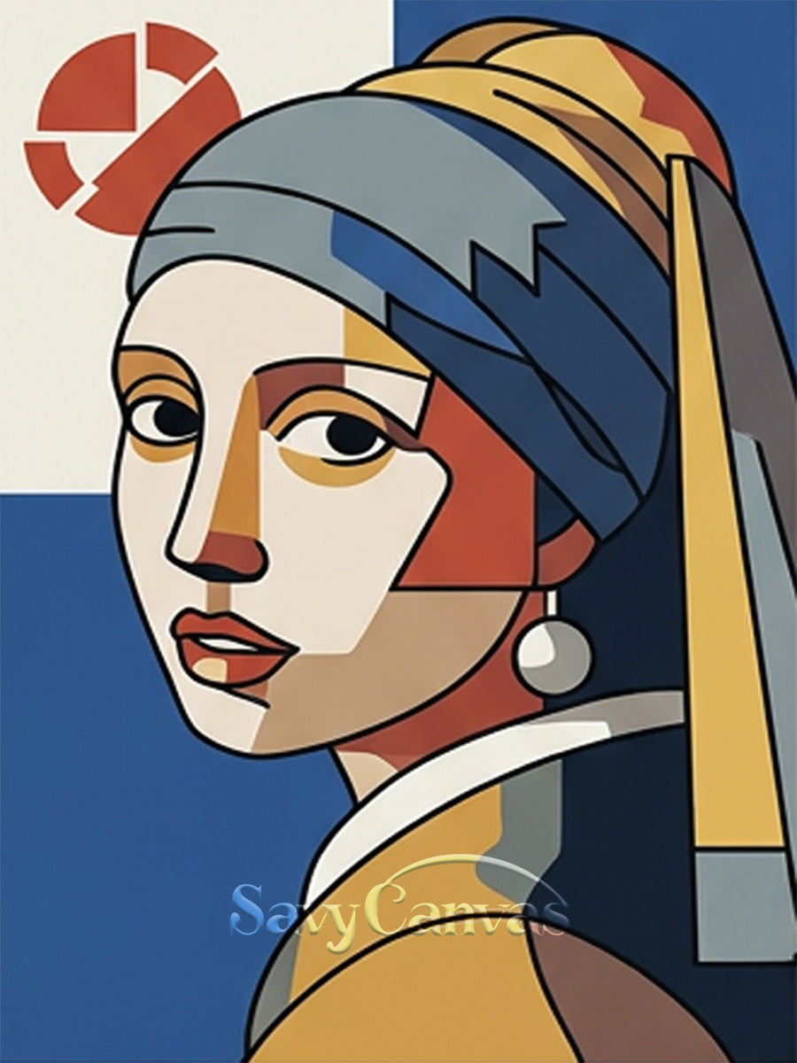 Geometric Vermeer Girl with Pearl Earring | Handmade Art #SS 166